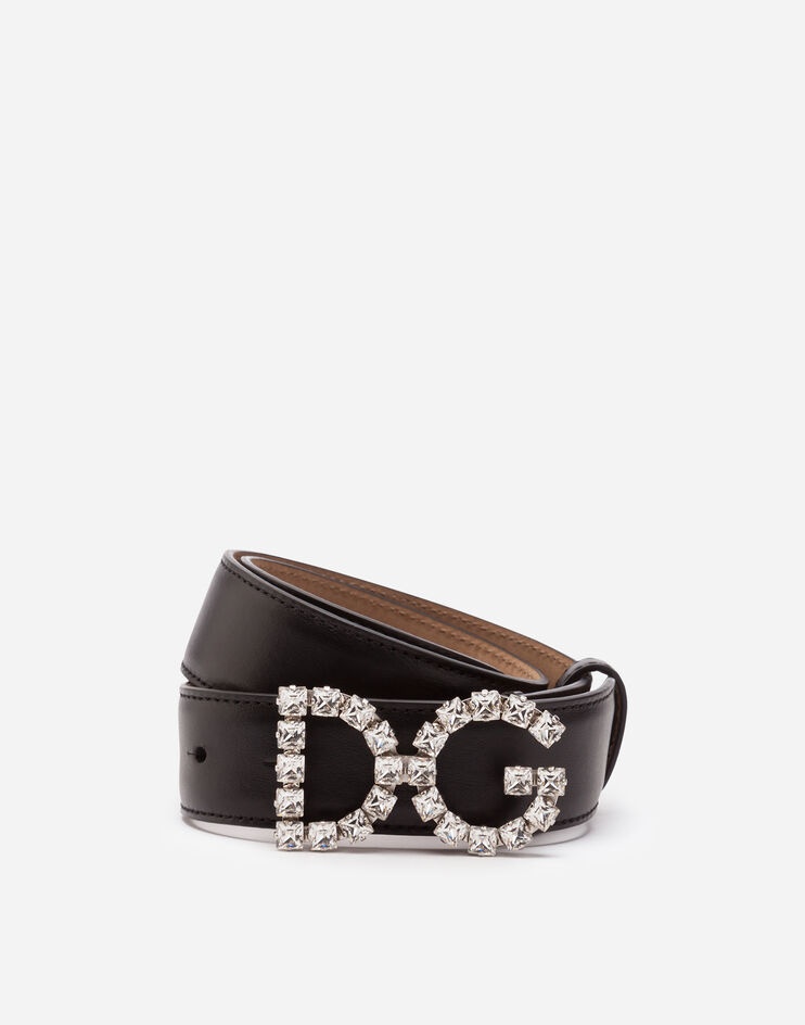 Calfskin belt with DG crystal logo - 1