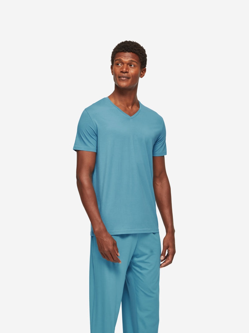 Men's V-Neck T-Shirt Basel Micro Modal Stretch Harbour Blue - 5