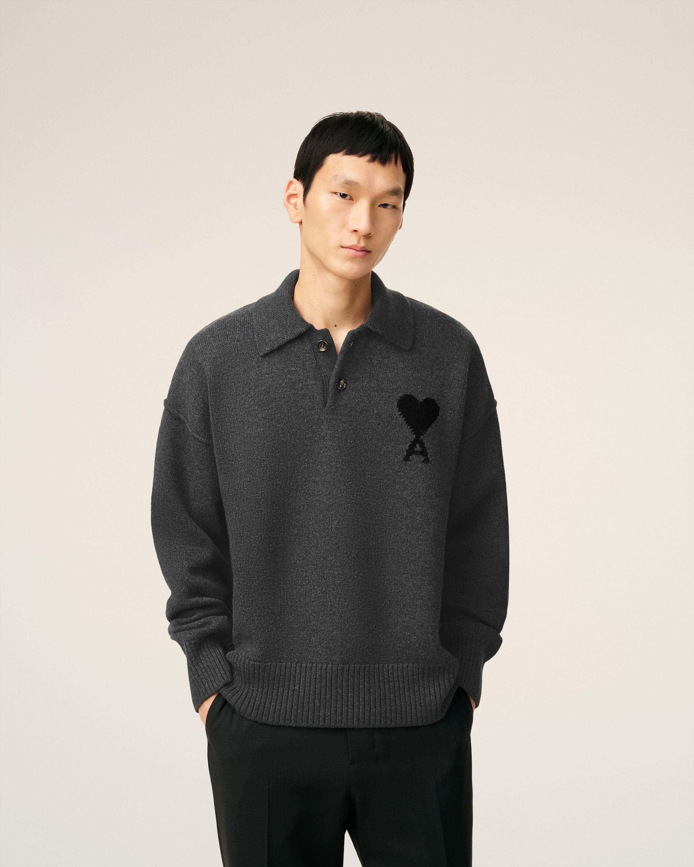 GREY WOOL AMI DE COEUR POLO - 3