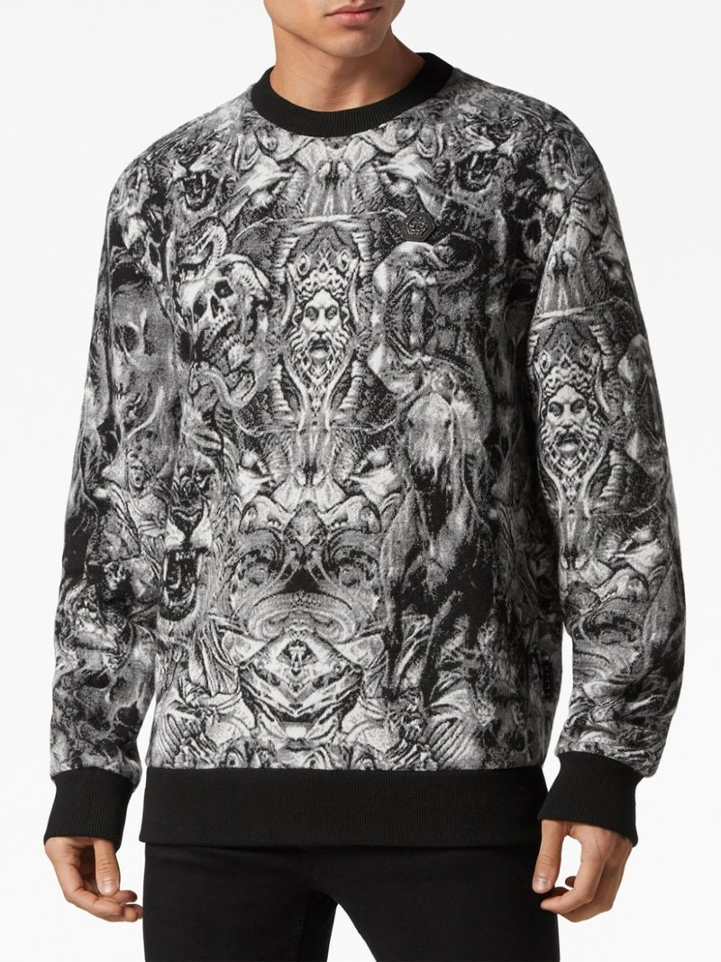 Tattoo-jacquard crew-neck jumper 3