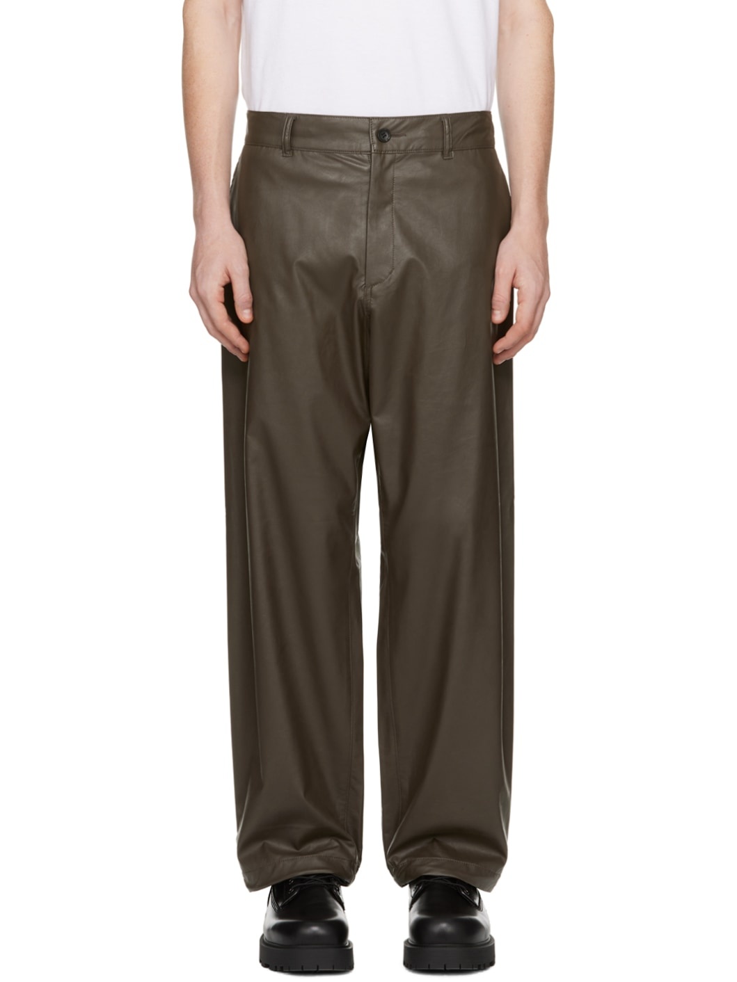 Brown Wide Faux-Leather Trousers - 1