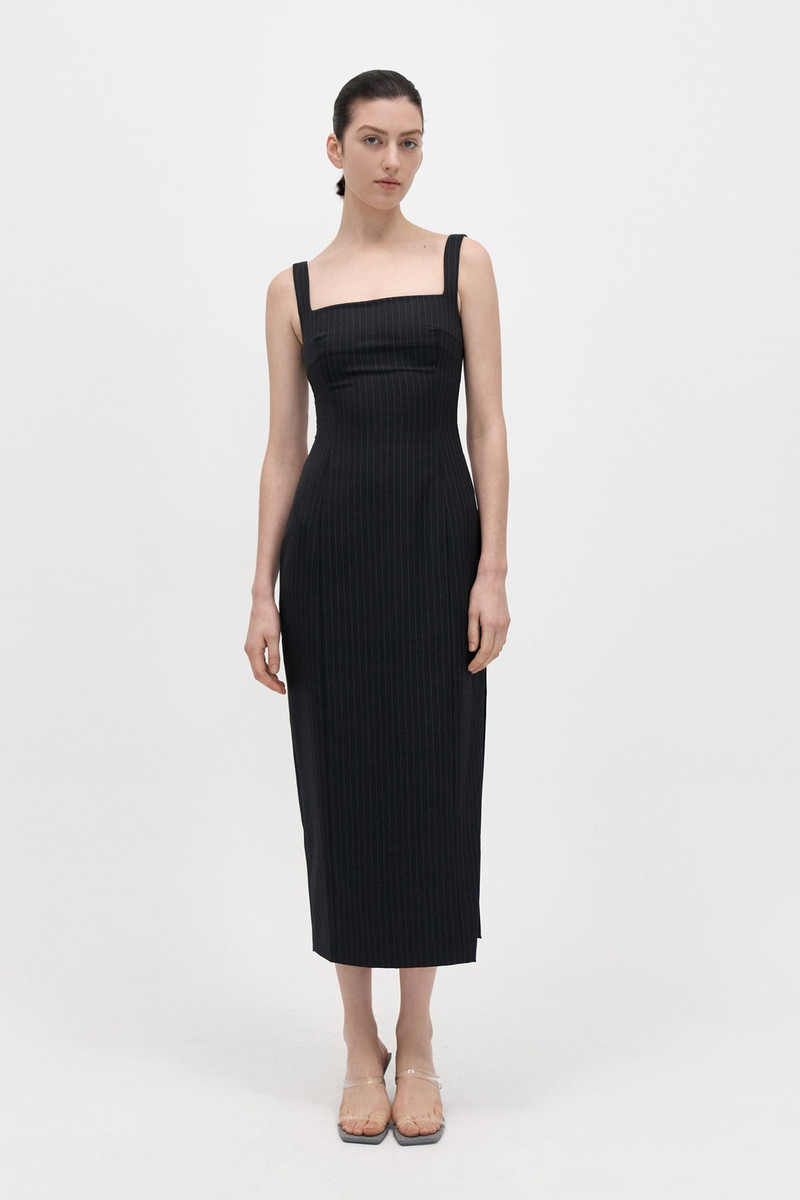 Pinstripe Midi Dress - Black 1