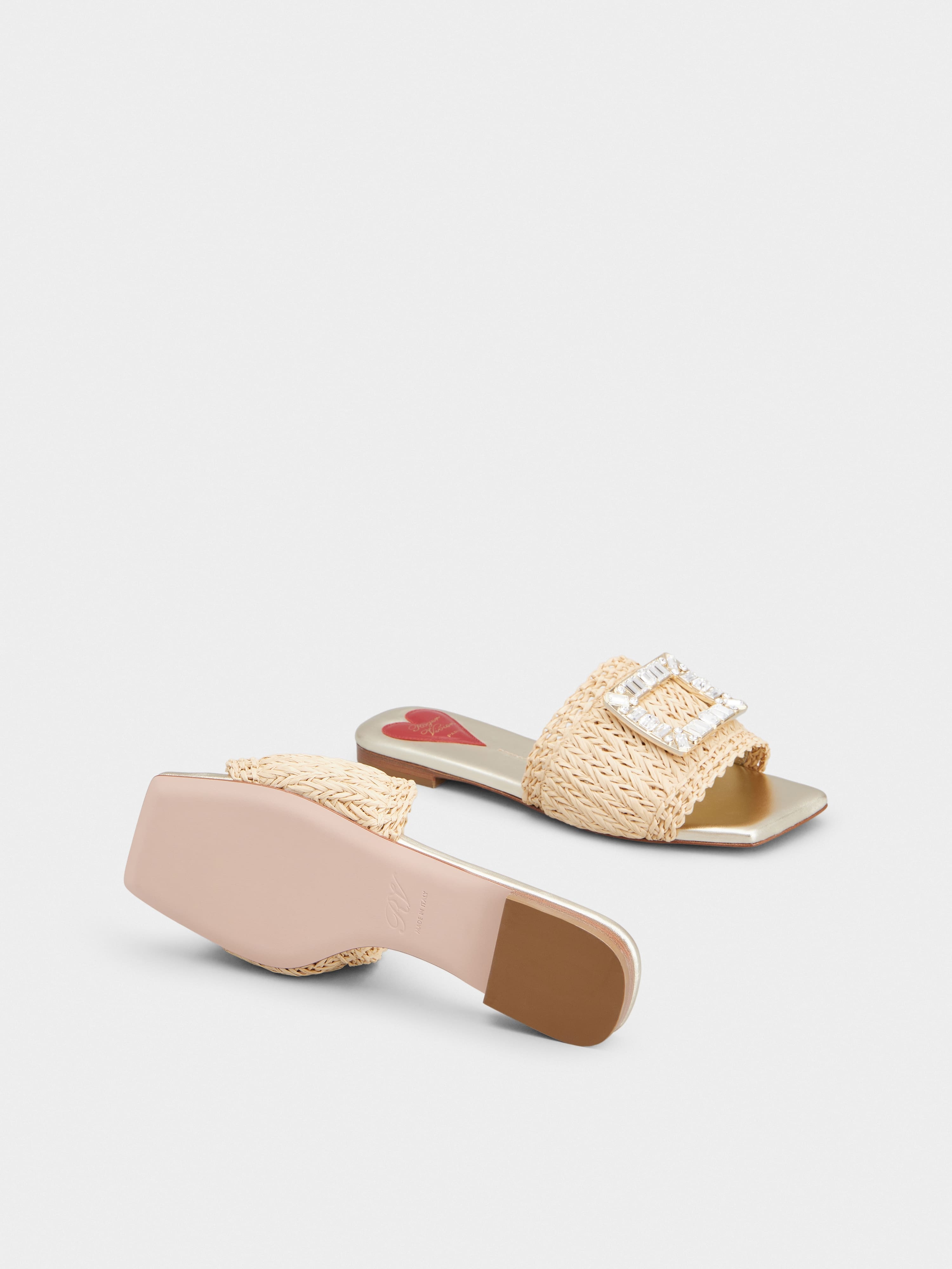 Strass Buckle Slides in Raffia - 5