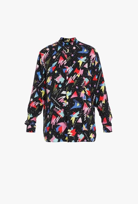 Oversized cuprammonium rayon shirt with multicolor print - 1