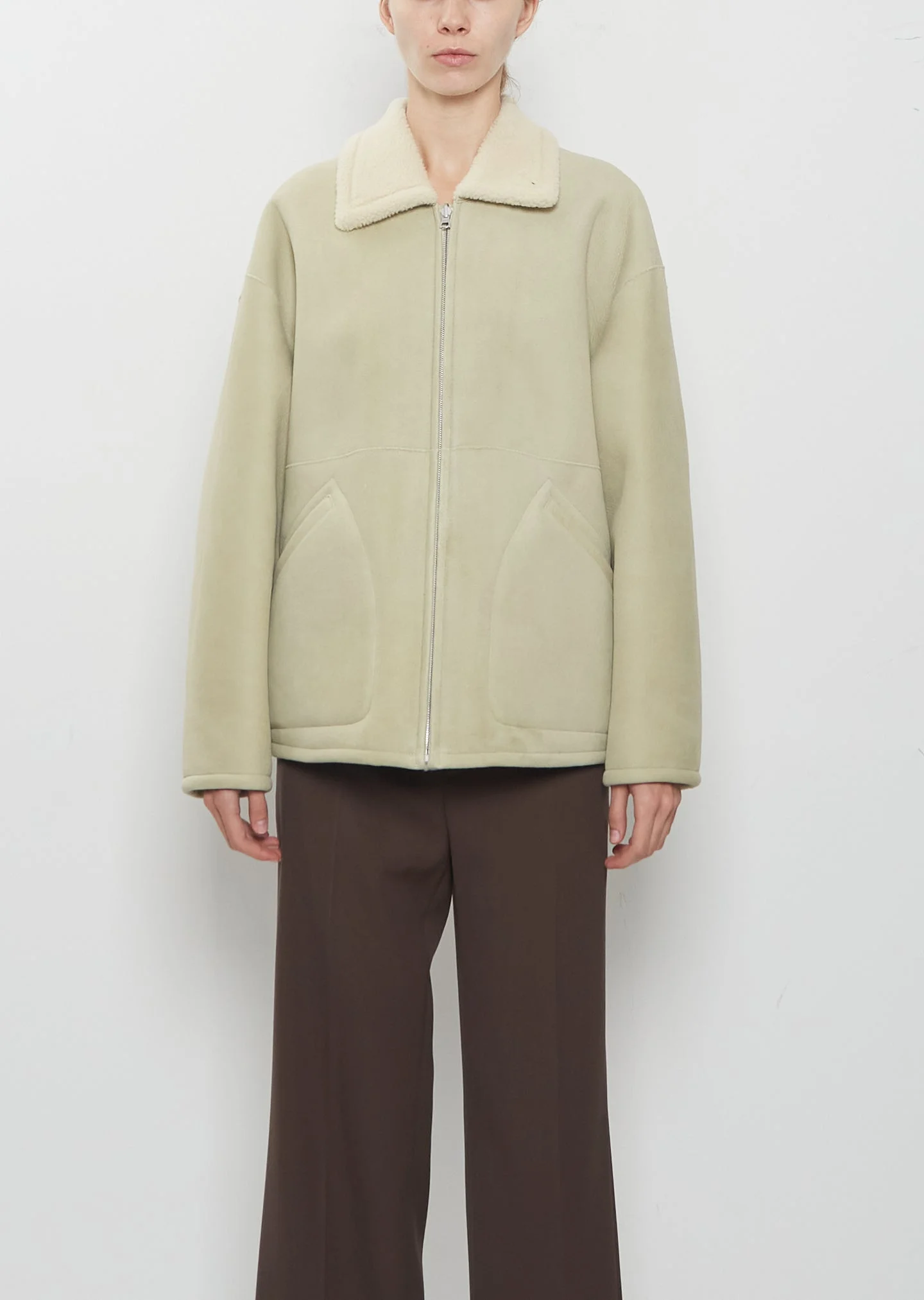 Merino Mouton Zip Blouson — Ivory Lime - 1