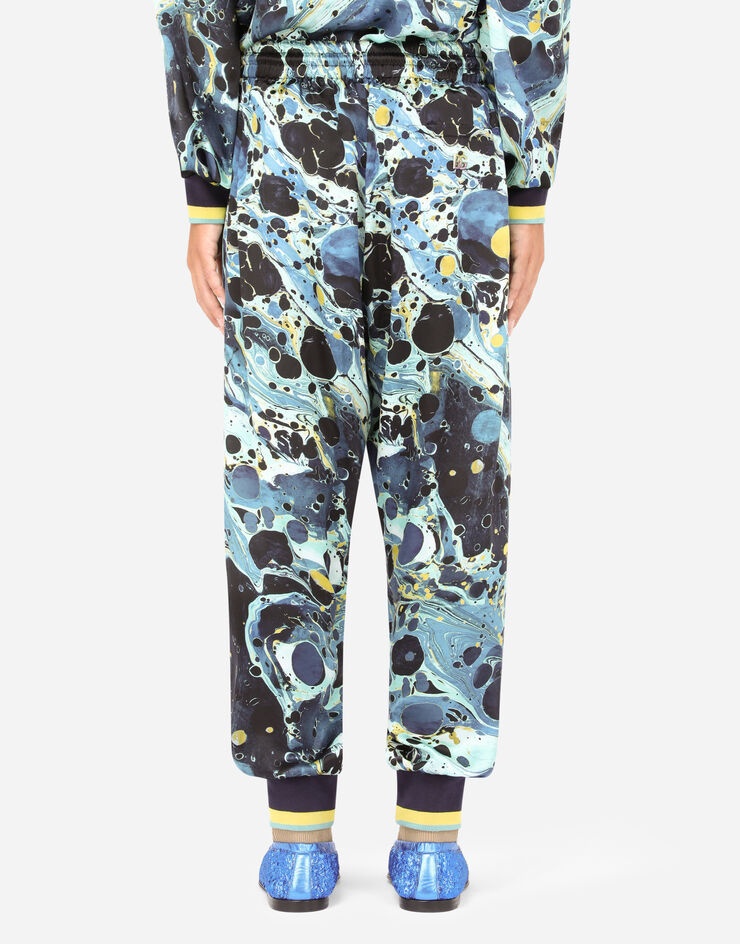 Satin jogging pants with blue marbled print - 2