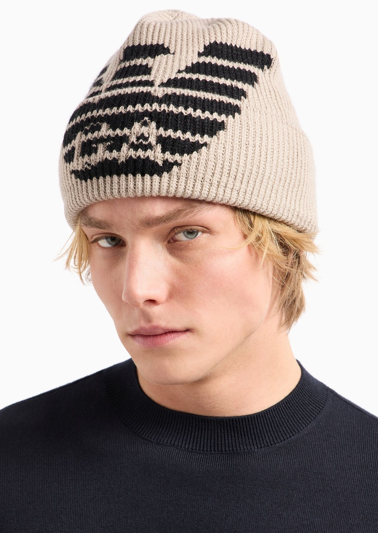 Ribbed wool-blend beanie with oversized jacquard eagle - 3