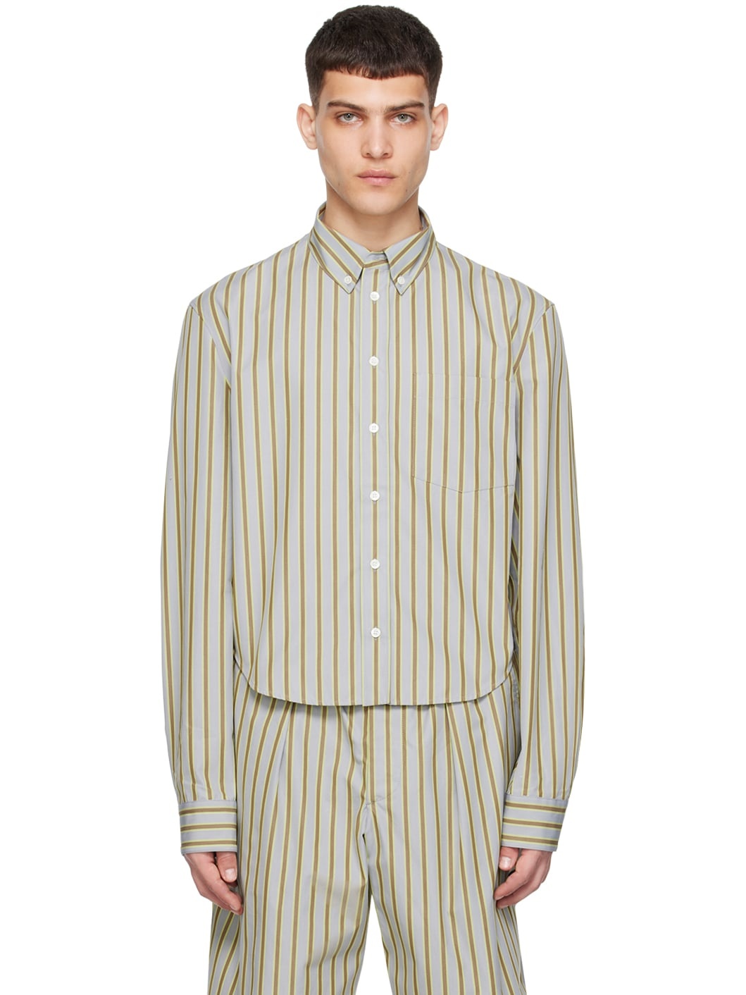 Brown & Gray Striped Shirt - 1