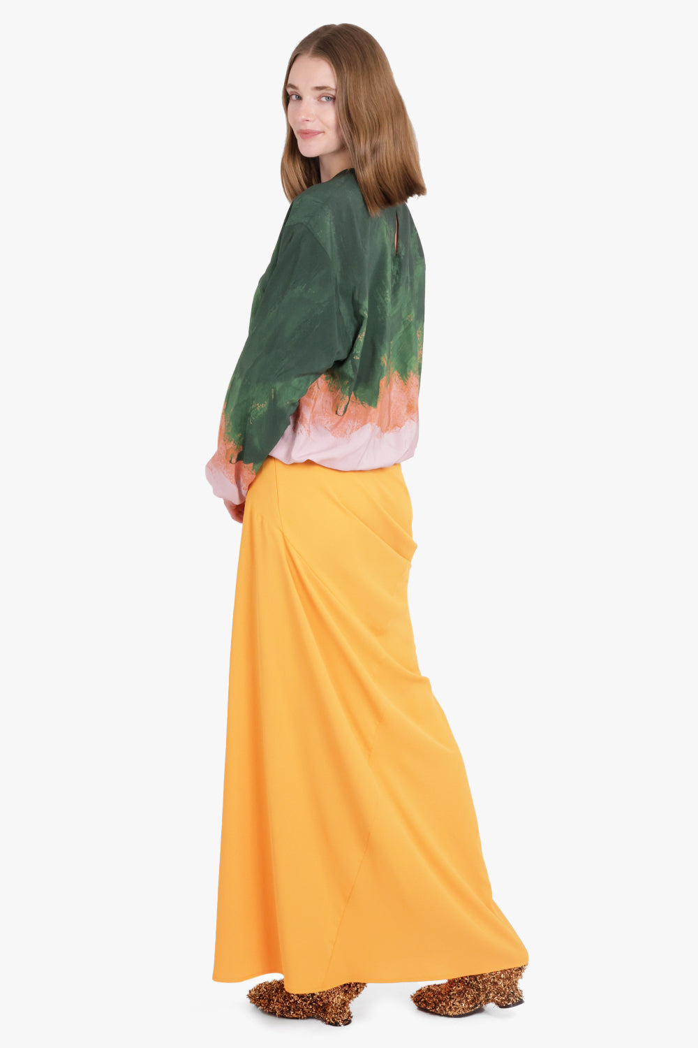 SAREN ASYMMETRIC RUCHED MAXI SKIRT | ORANGE - 3
