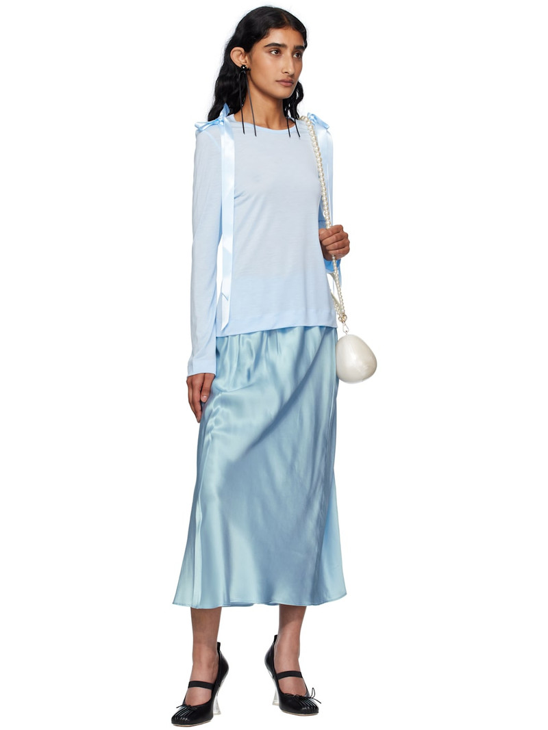 Simone Rocha SSENSE Exclusive Blue Bow Ribbon Tail Long Sleeve T-shirt outlook