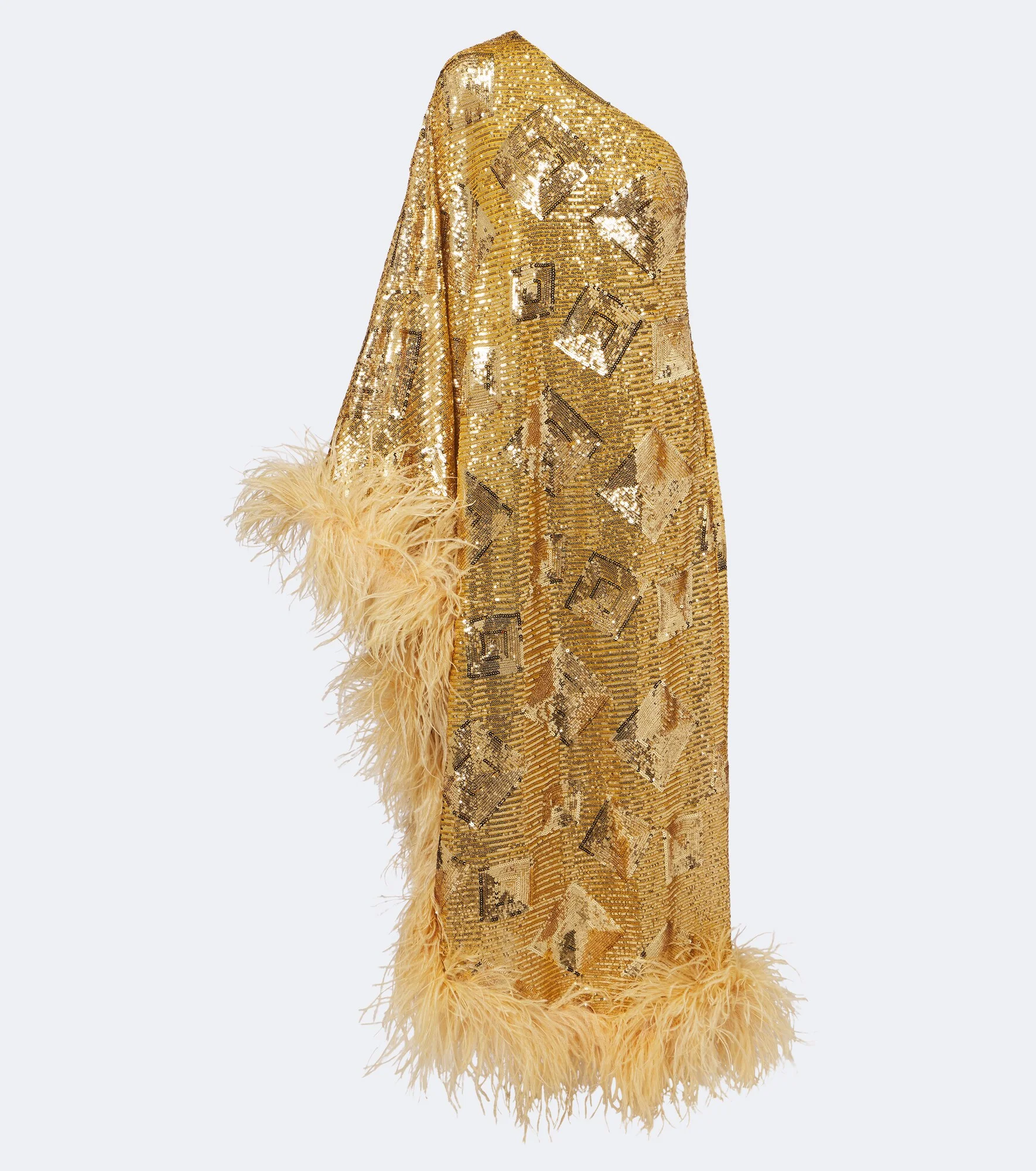 Feather-trimmed sequined gown - 1