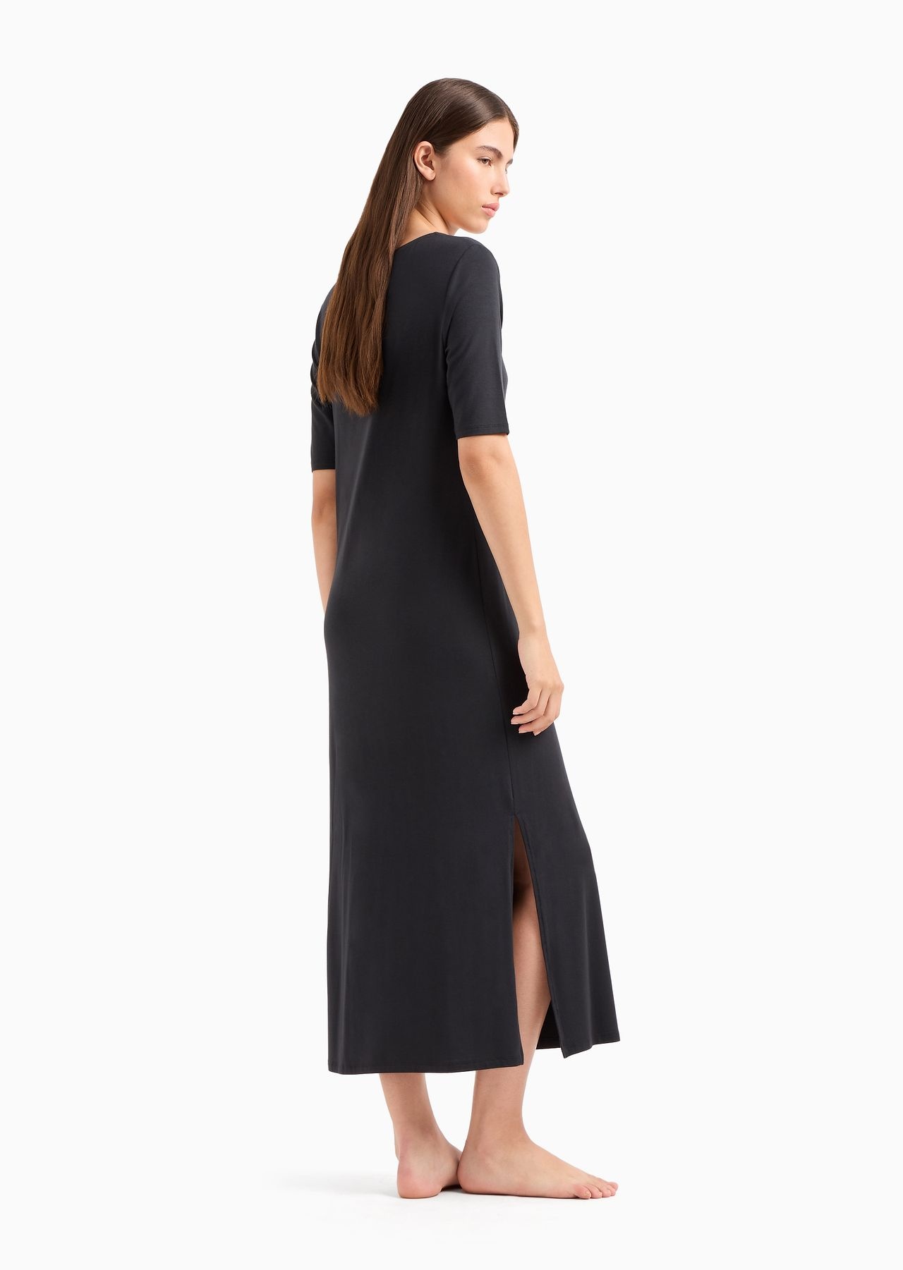 Stretch-viscose long beachwear dress with micro-studded logo - 3