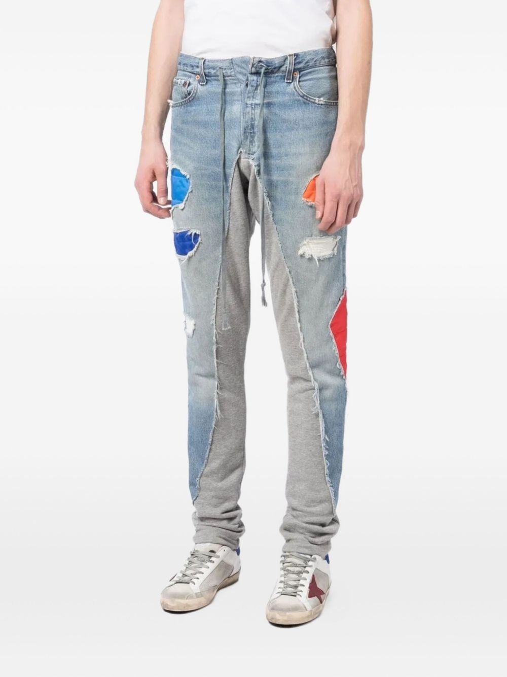patchwork distressed-denim track pants - 3