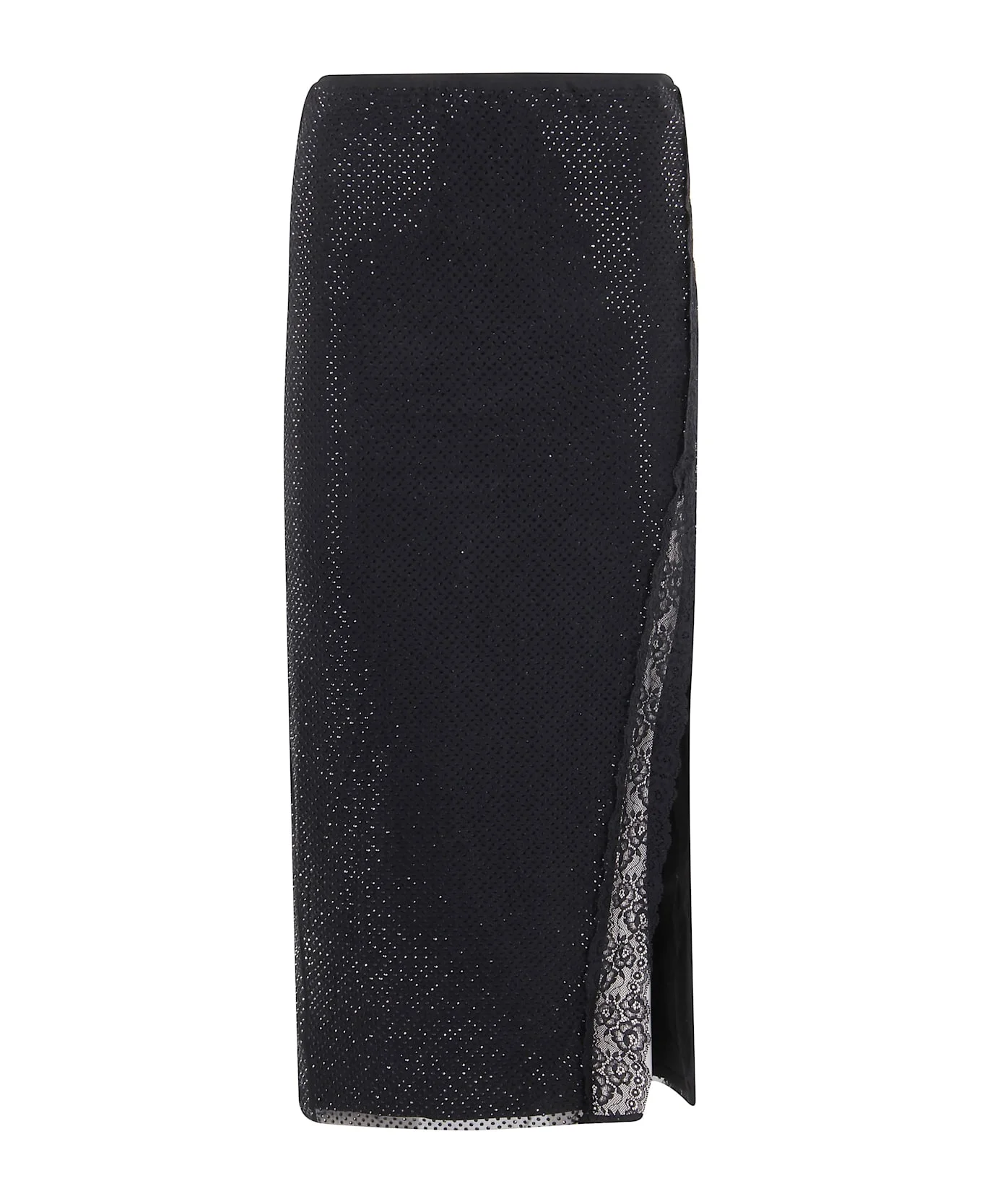 Black Rhinestone Midi Skirt - 1