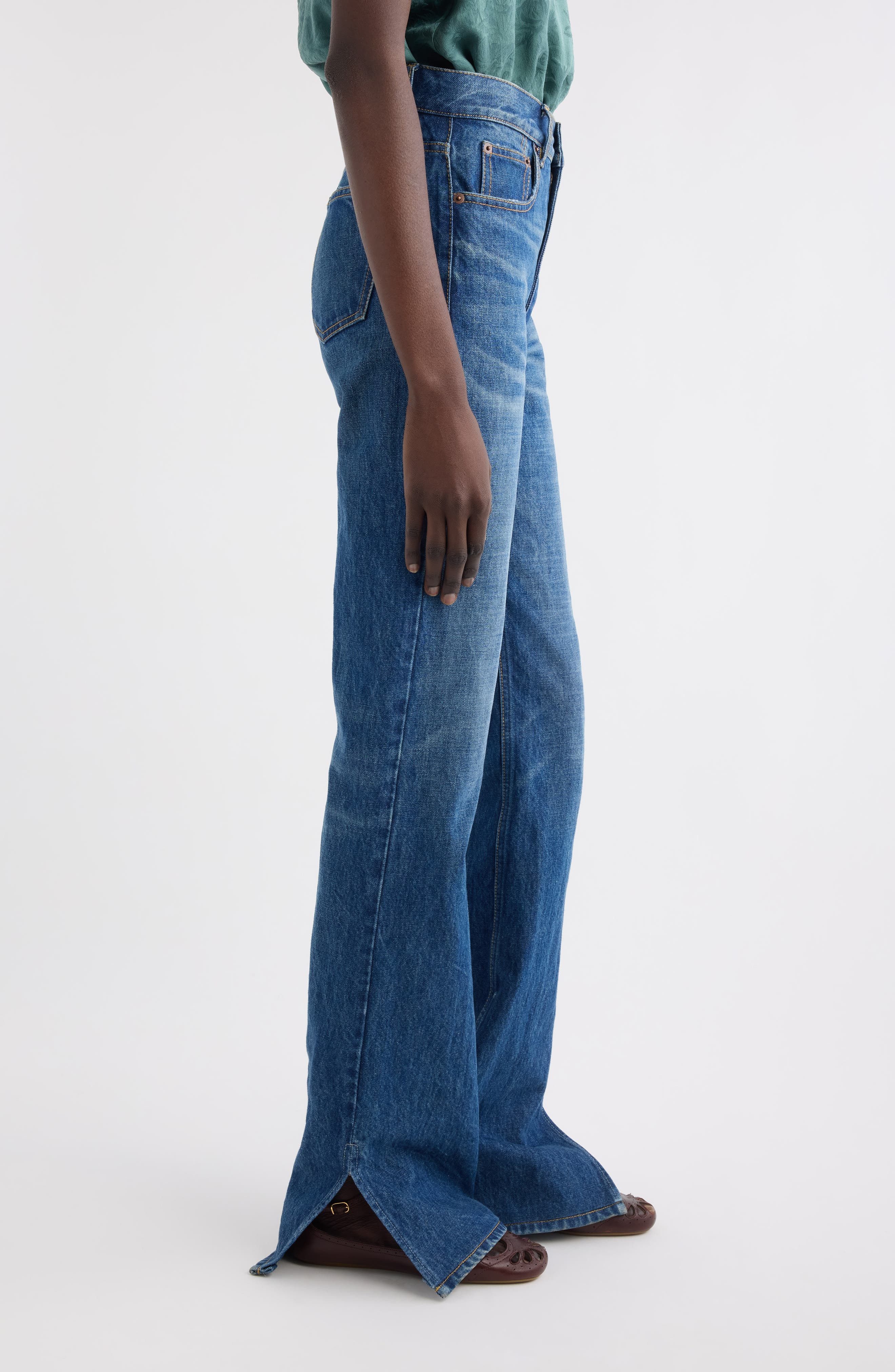 Chloé Split Hem Straight Leg Jeans in Faded Indigo at Nordstrom - 4