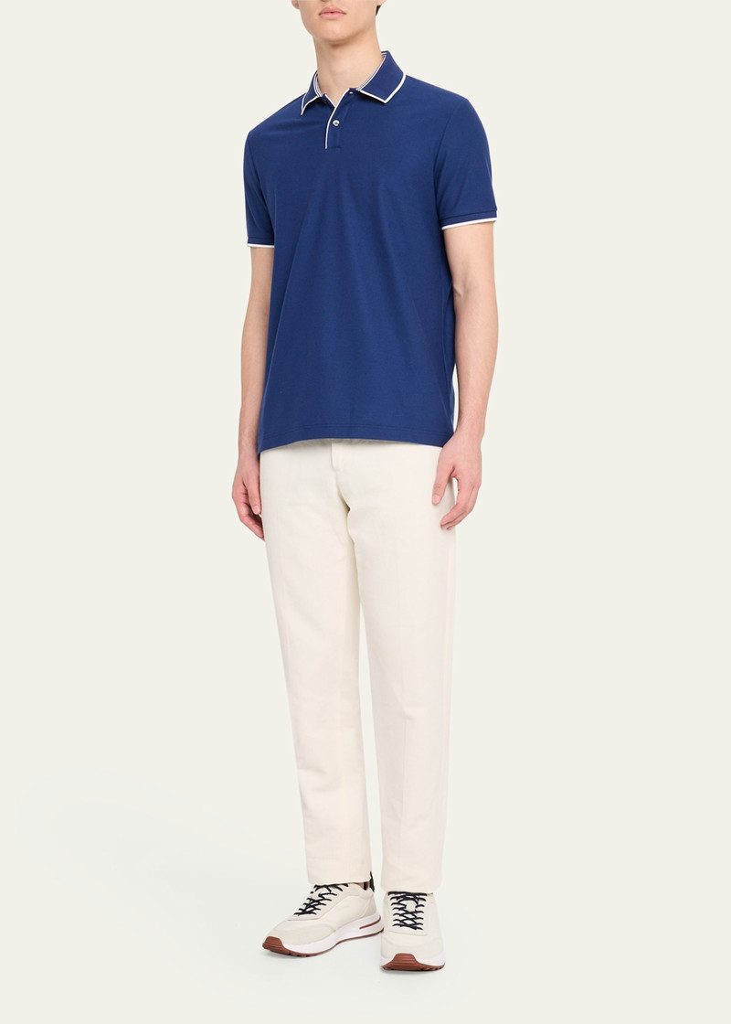 Loro Piana Men's Brentwood Tipped Jersey Pique Polo Shirt outlook