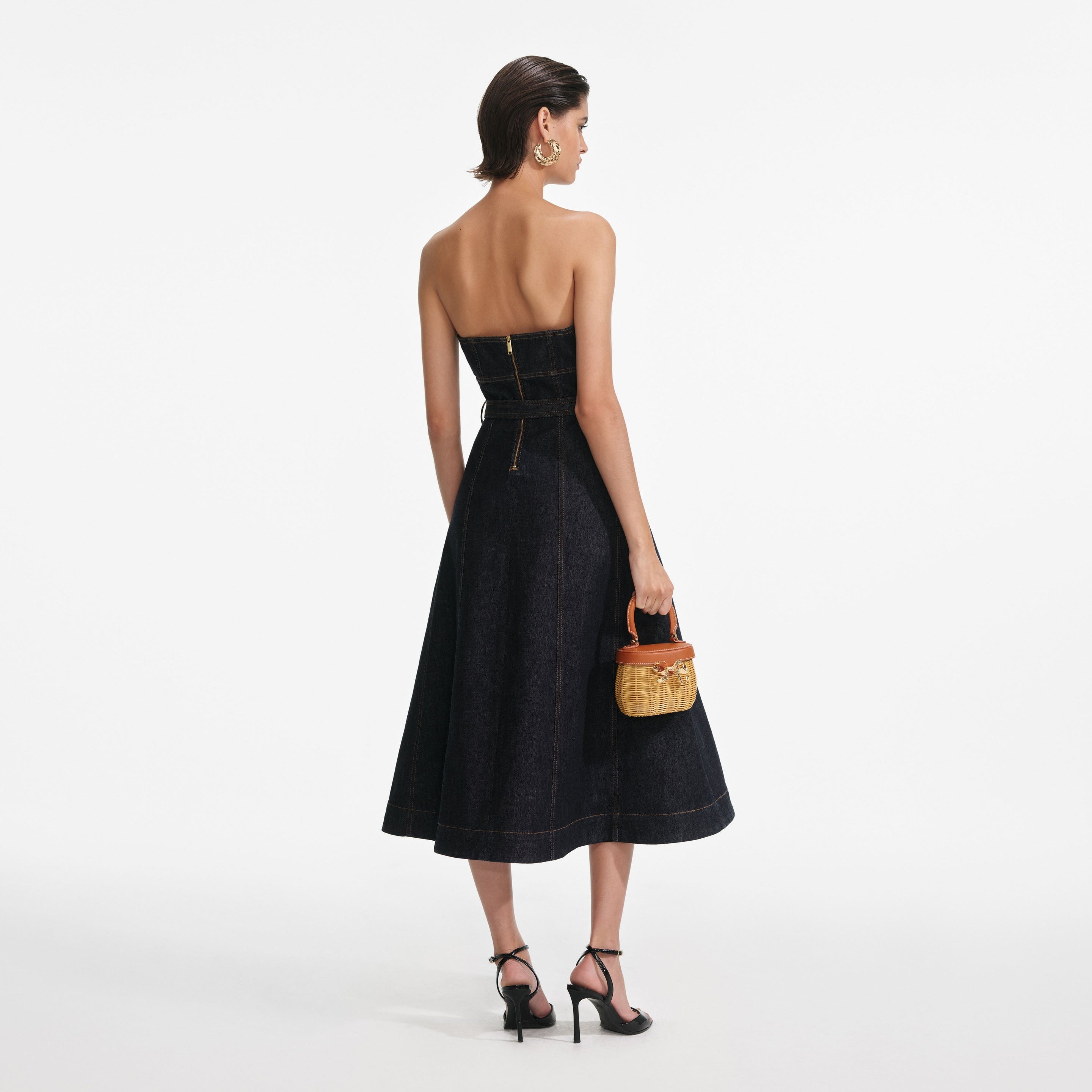 Indigo Denim Bandeau Midi Dress - 3