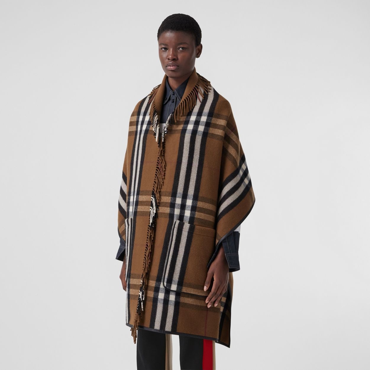 Check Wool Cashmere Cape - 6