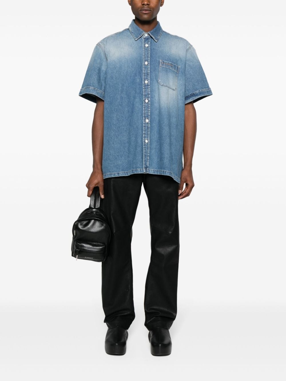 classic-collar denim shirt - 2