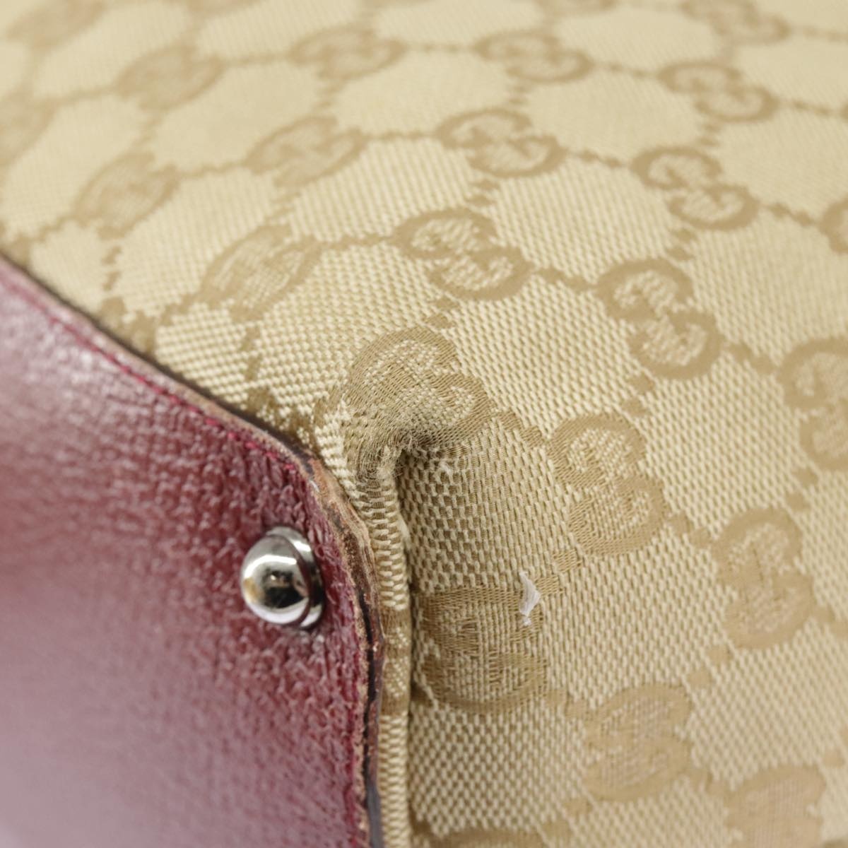 GUCCI GG Canvas Tote Bag Beige Silver Red - 9