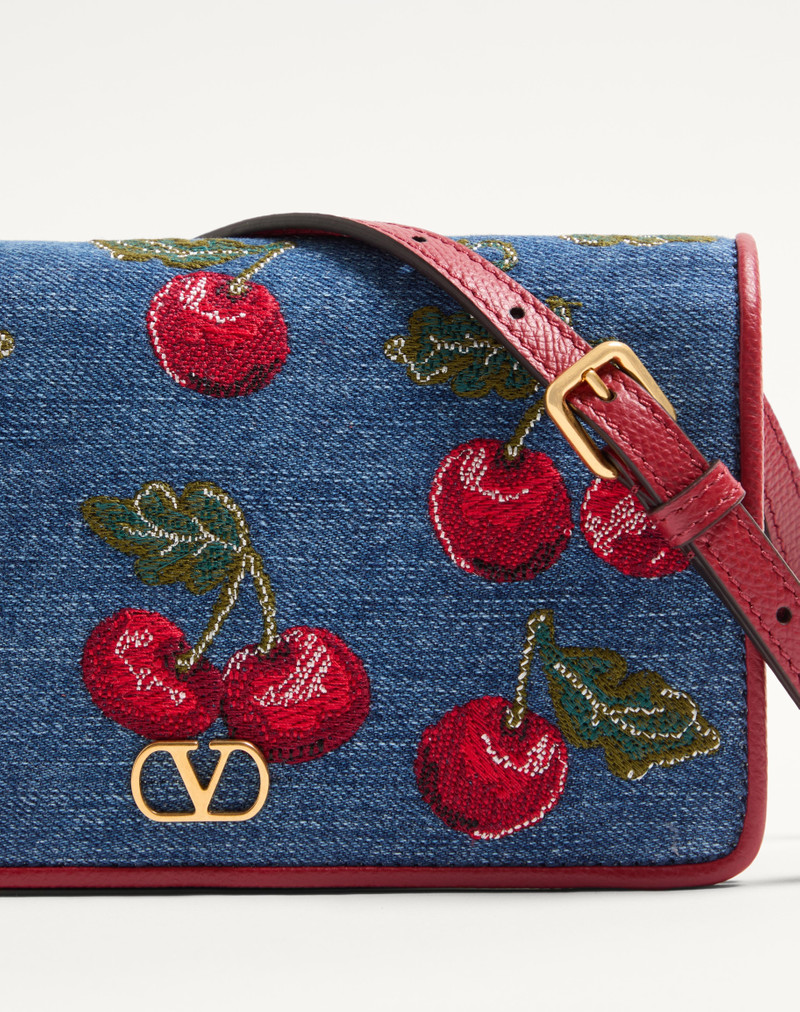 Valentino VLOGO SIGNATURE MINI DENIM SHOULDER BAG WITH CHERRYFIC EMBROIDERY outlook