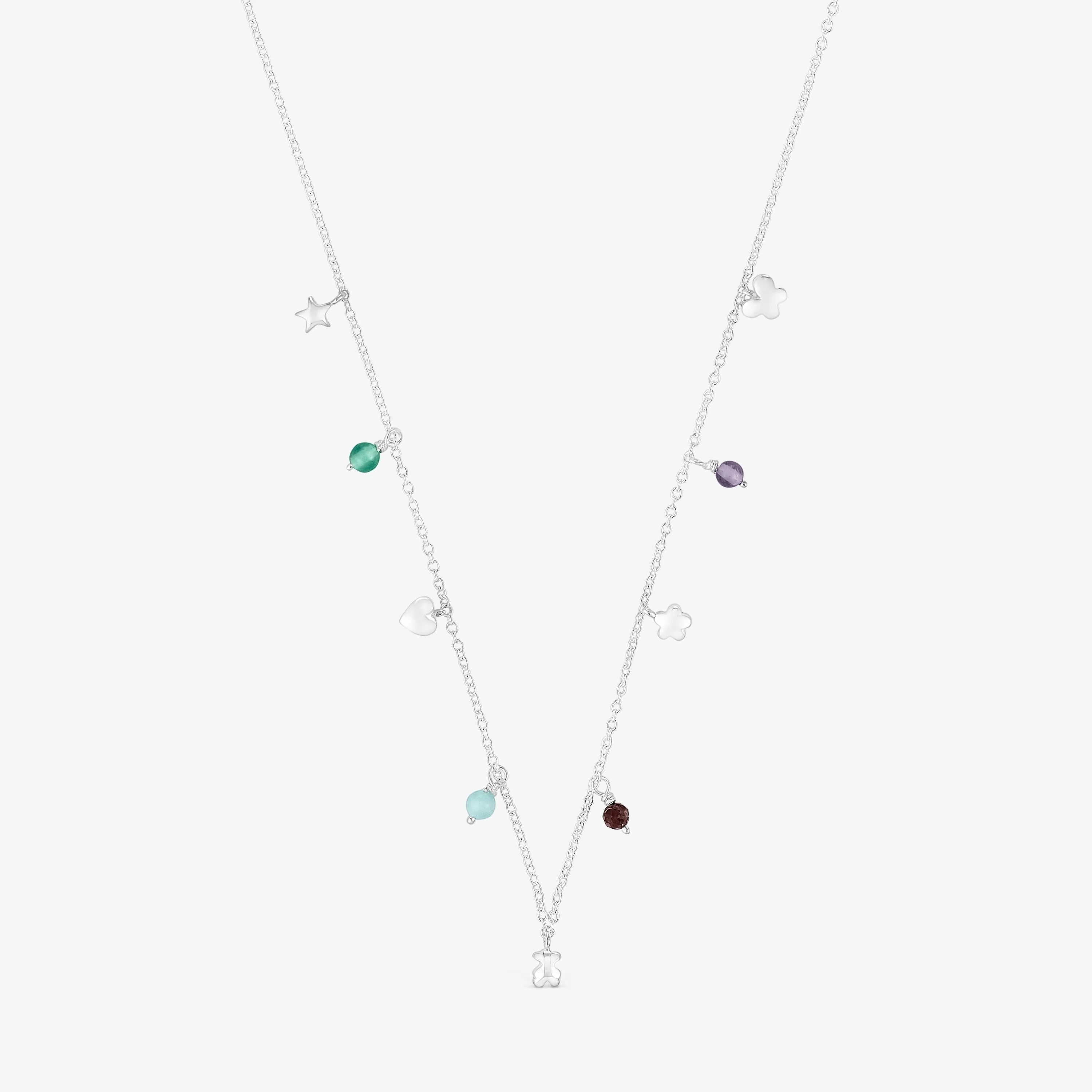 Silver Bold Motif Necklace with gemstones and motifs - 1