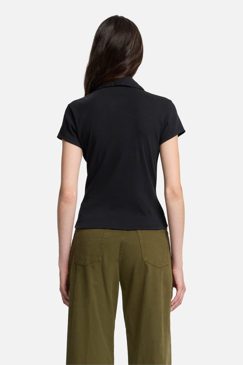Ribbed Henley Polo in Black 5
