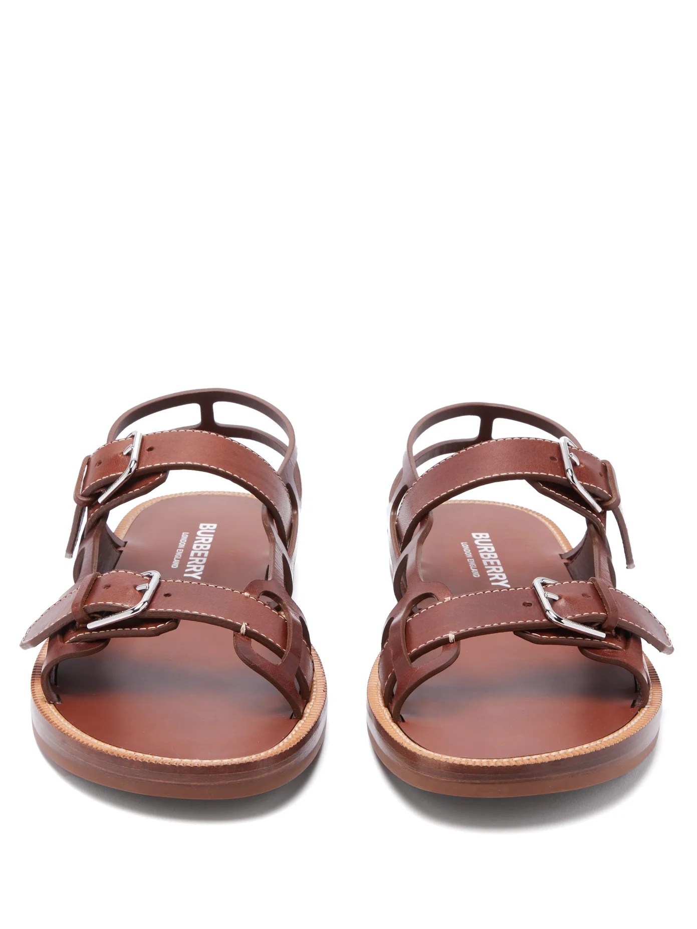 Caged contrast-stitch leather sandals - 5