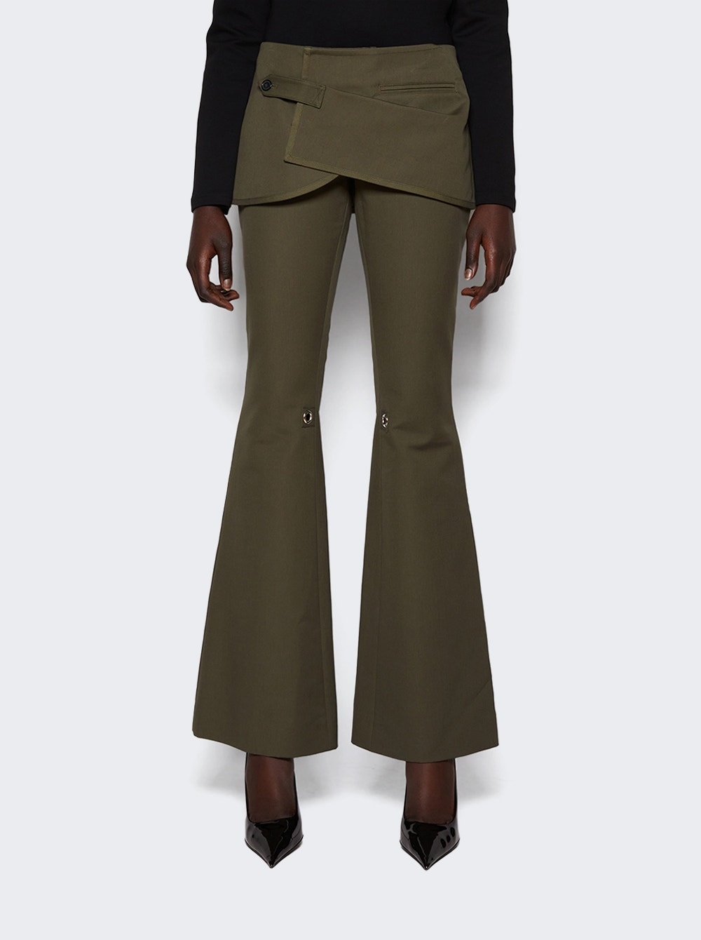 Modular Overskirt Bootcut Pants Camouflage Green - 3