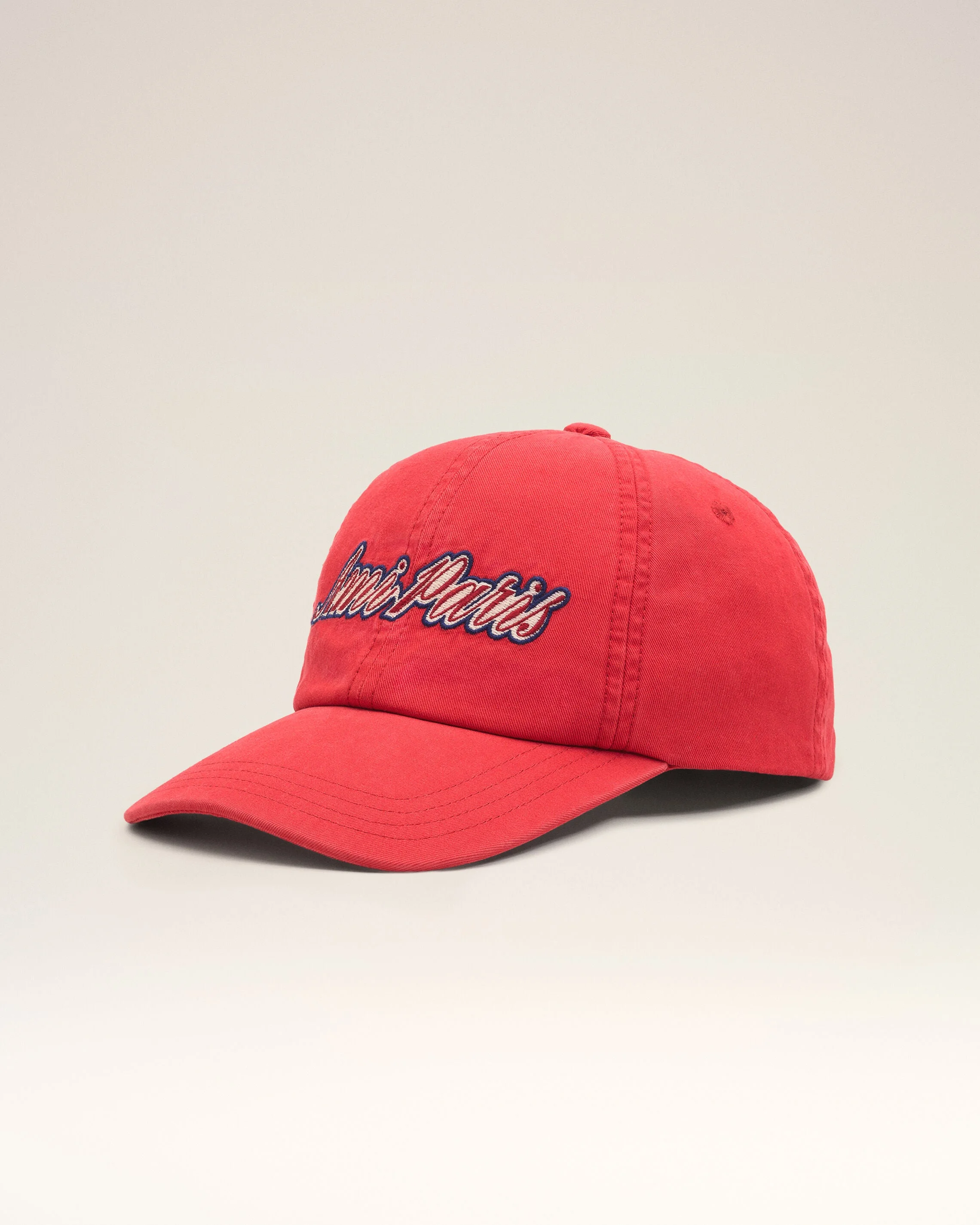 RED COTTON CAP WITH AMI PARIS EMBOIRERY - 1