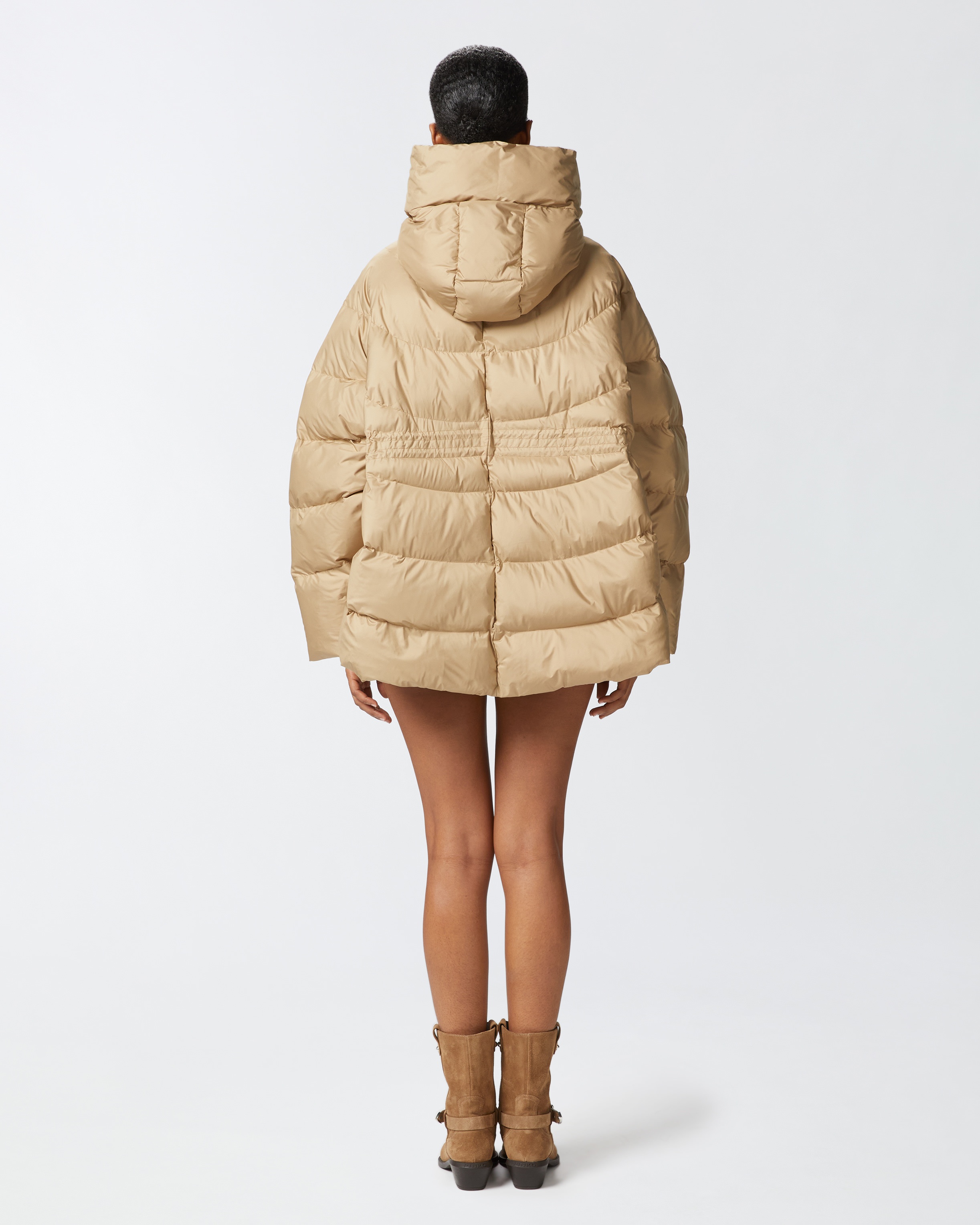 PADDED AND QUILTED FLARED PUFFER JACKET WITH DRAWSTRING - 4