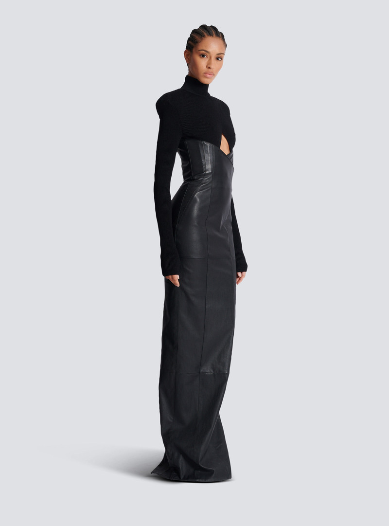 Long knit and lambskin leather dress 3
