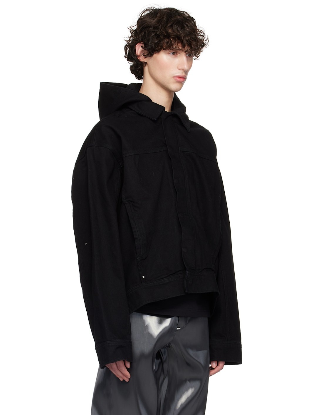 Black Hooded Denim Jacket - 2
