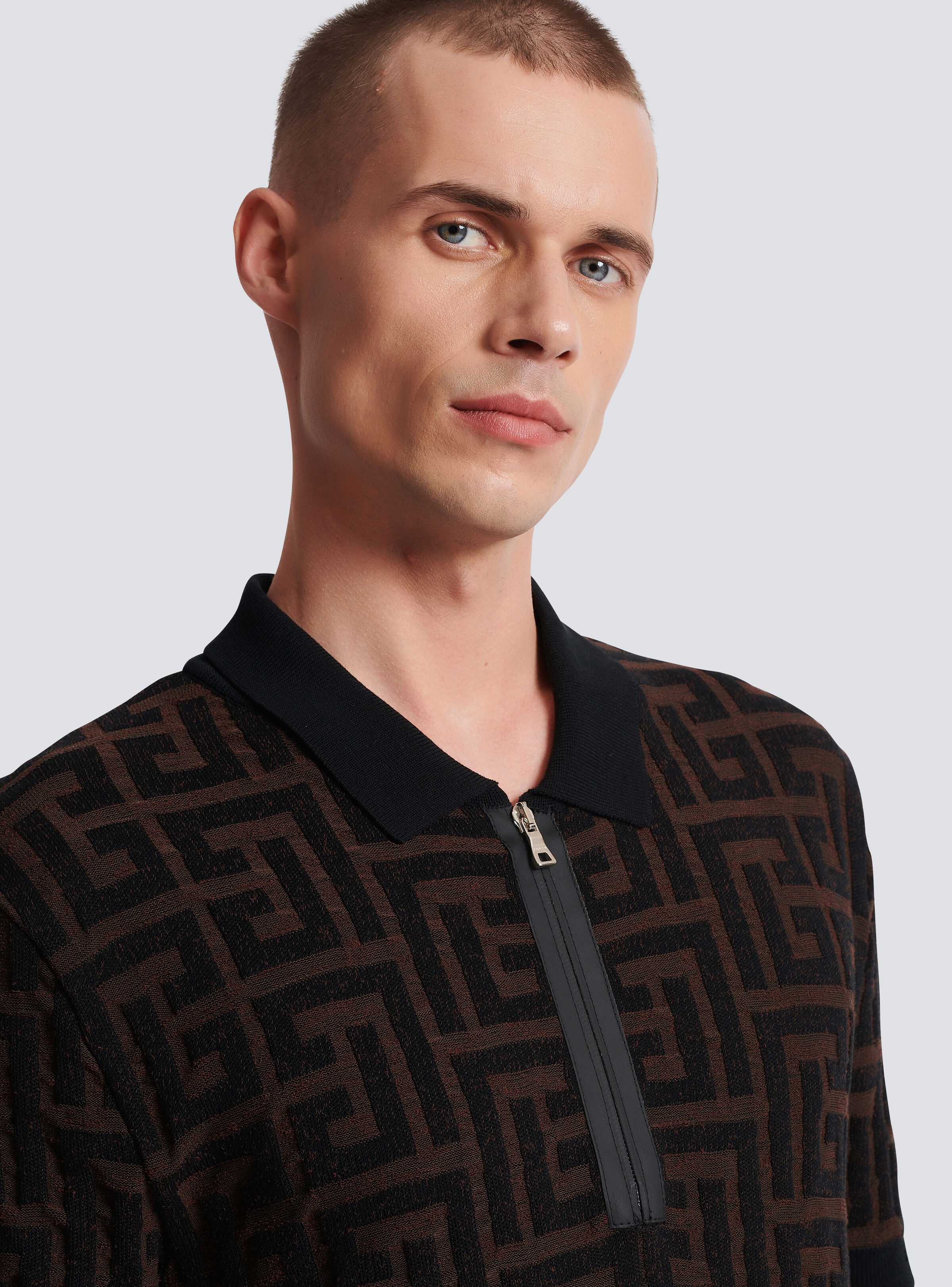 Unstructured knitted polo shirt with maxi monogram - 6