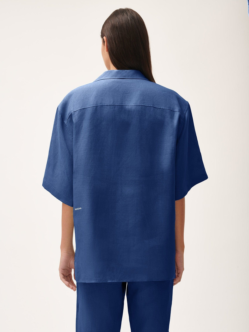 Womens DNA Linen Camp Collar Shirt - Lapis Blue 3