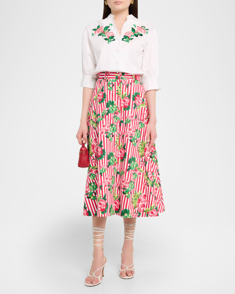 SALONI Kali-C Floral Stripe A-Line Midi Skirt outlook