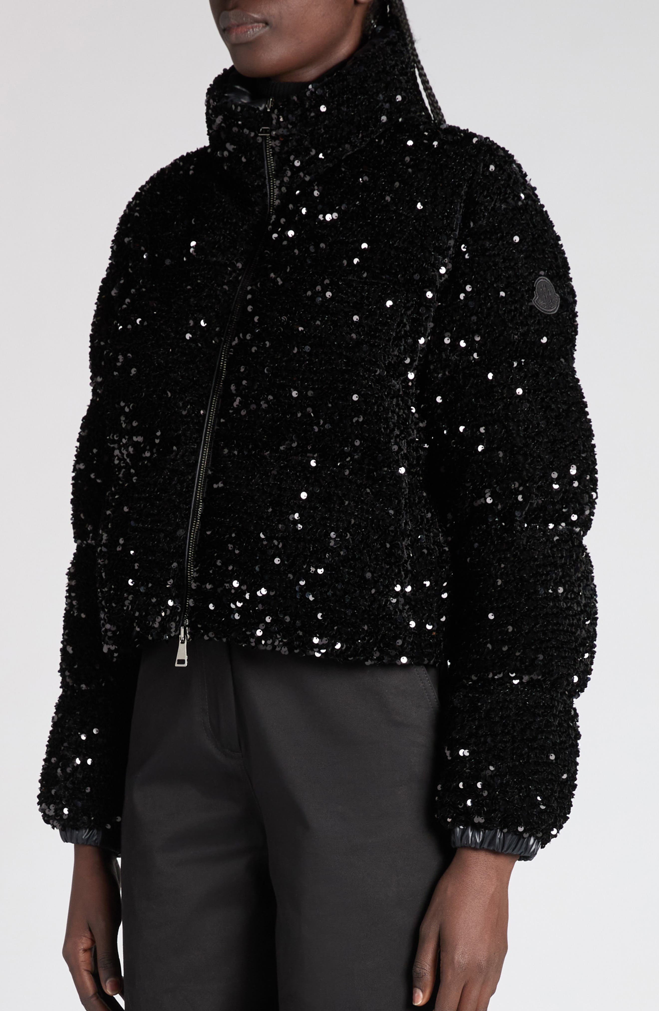 Moncler Louvi Sequin Faux Shearling Down Jacket in Black at Nordstrom - 4