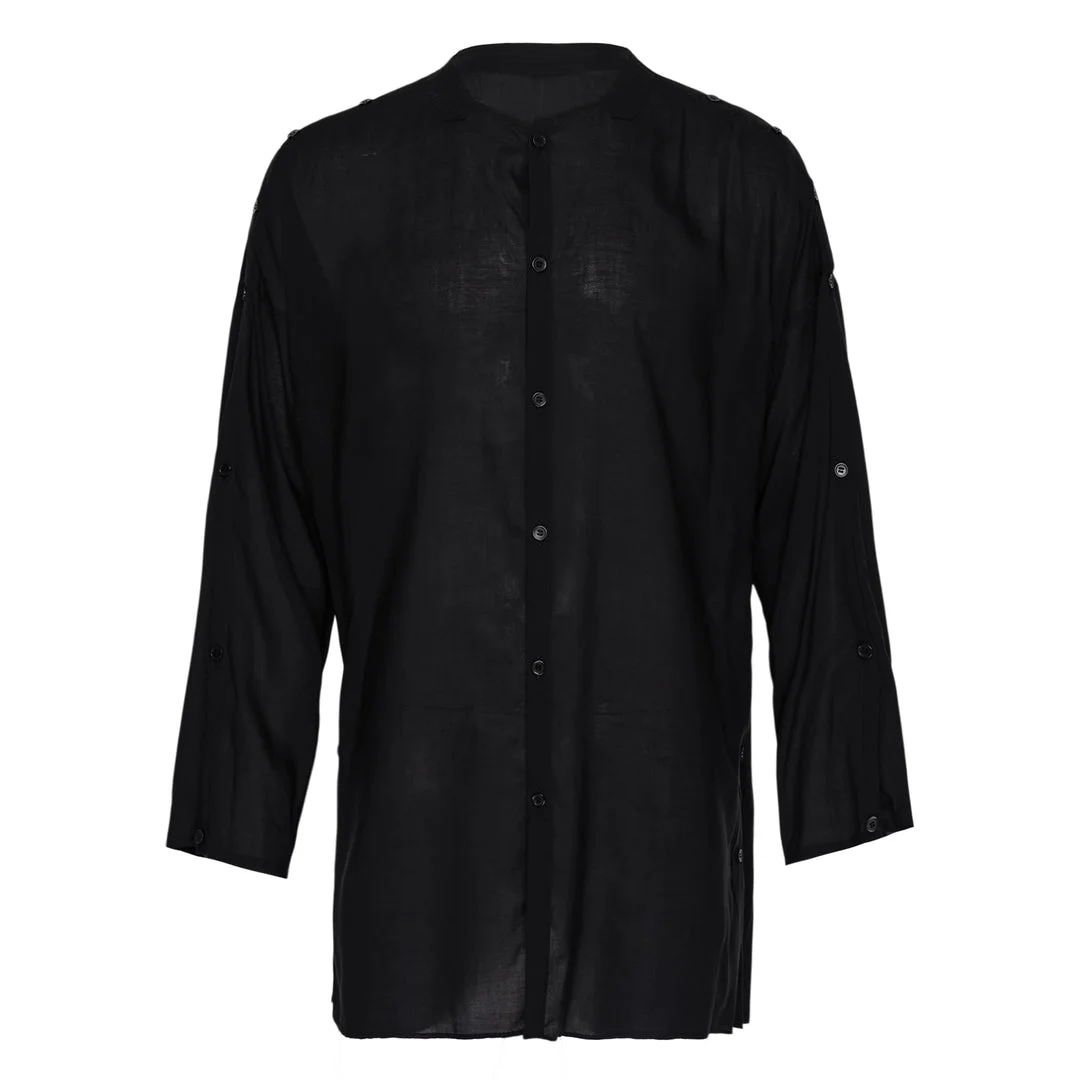 Collarless Button Up Shirt - 1