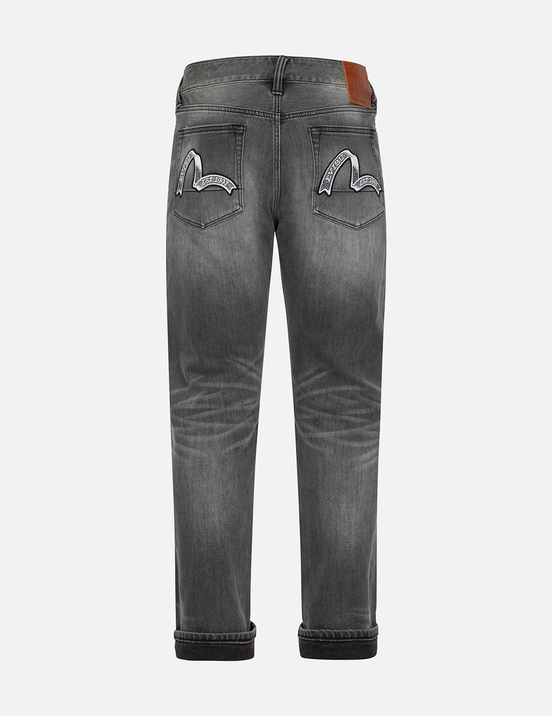 WASHED RETRO RIBBON SEAGULL PRINT CARROT FIT JEANS #2017 2