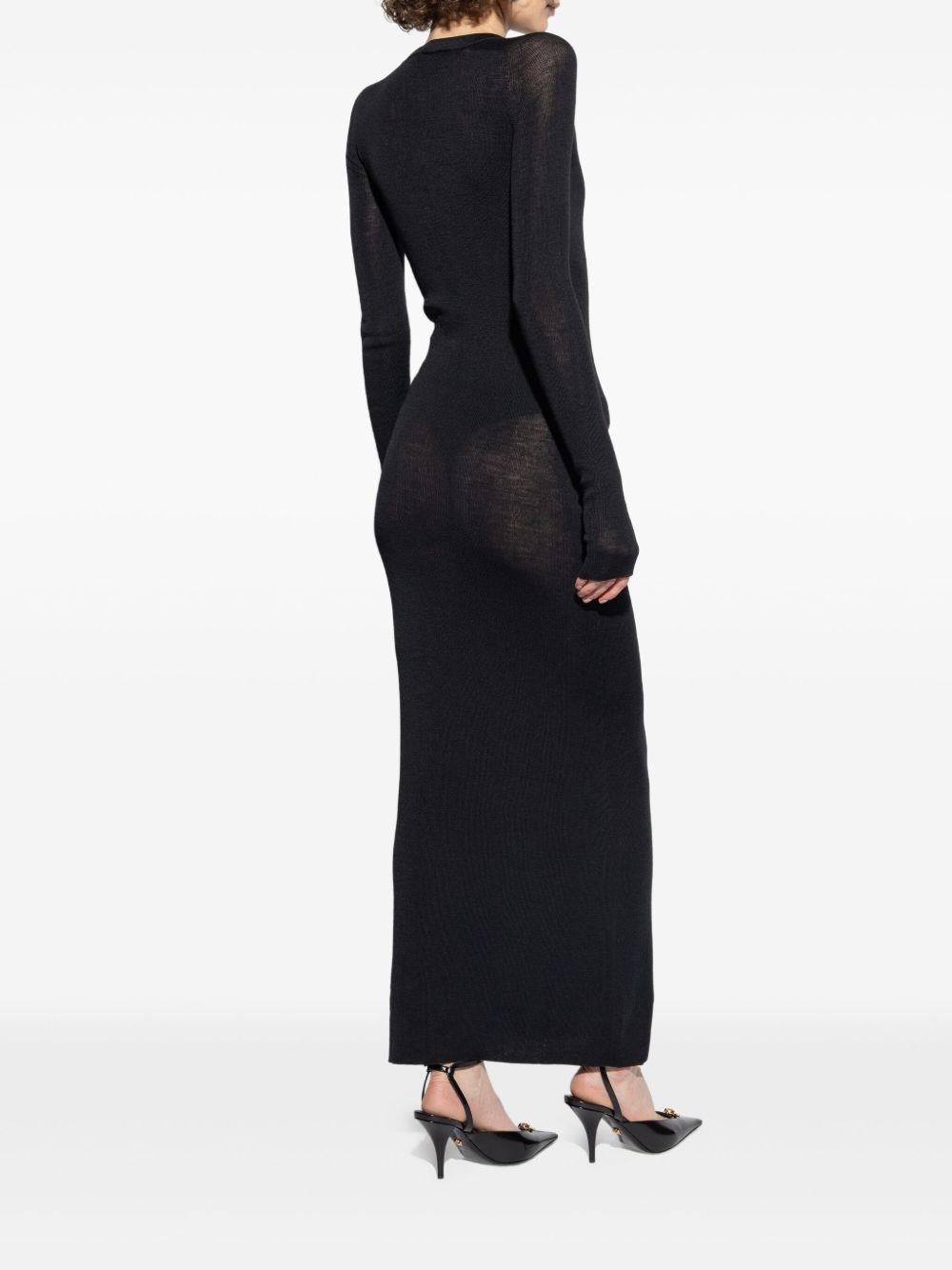 lace-insert button-front midi dress - 4