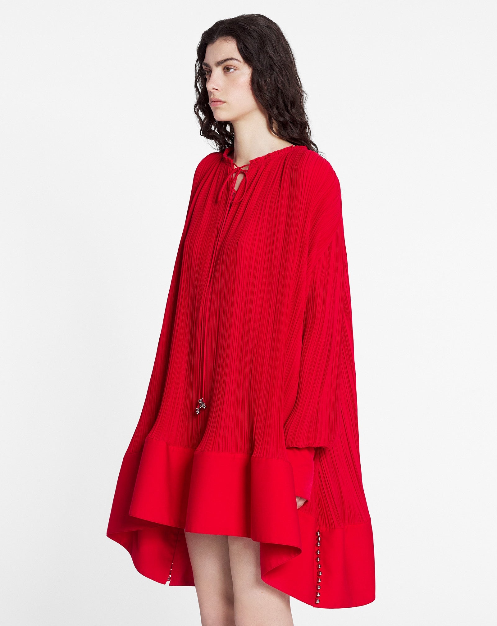 FLARED PLEATED DRESS WITH LONG SLEEVES - 3