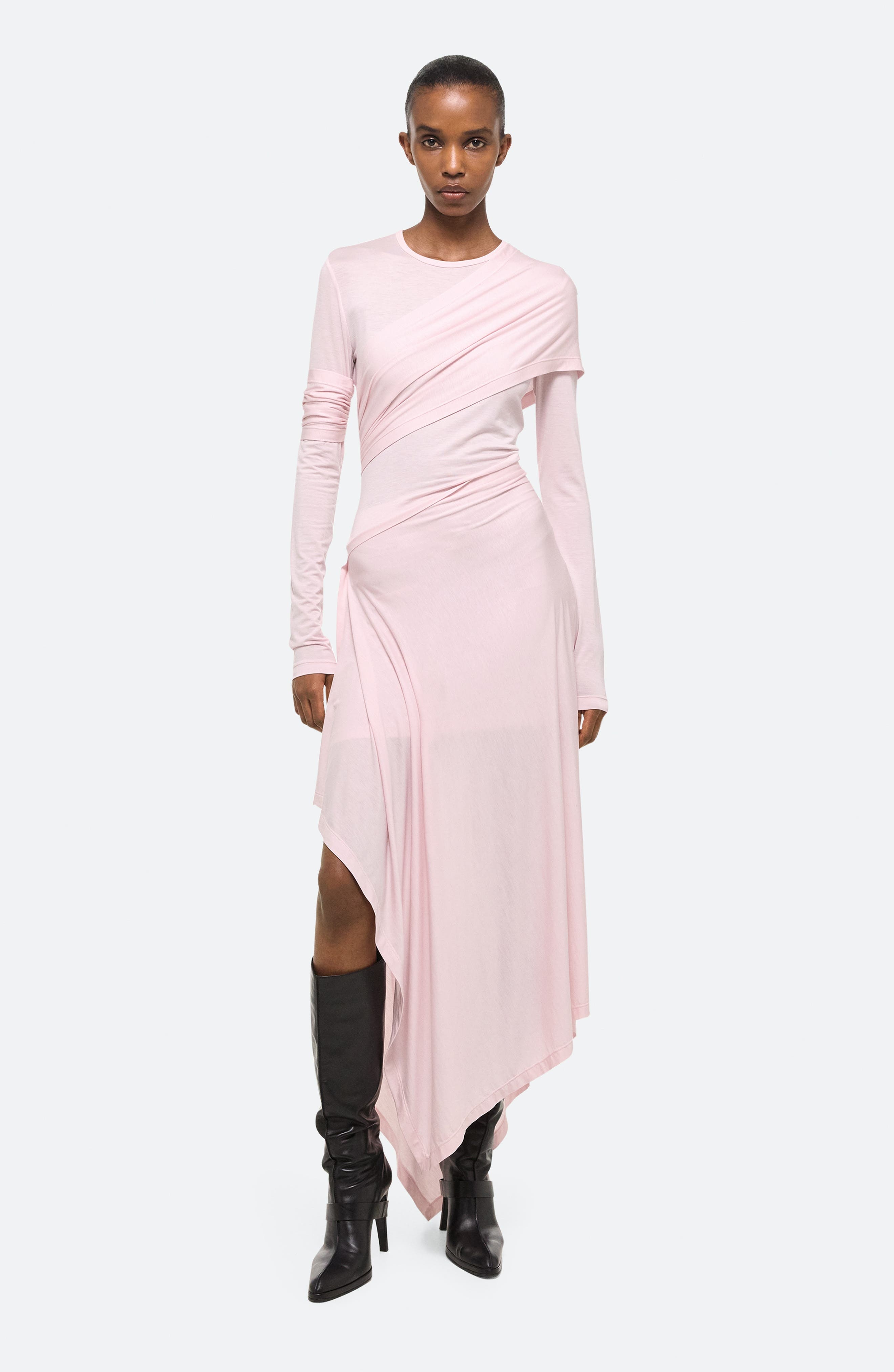 Helmut Lang Protection Draped Asymmetric Long Sleeve Dress in Dusty Pink at Nordstrom - 6