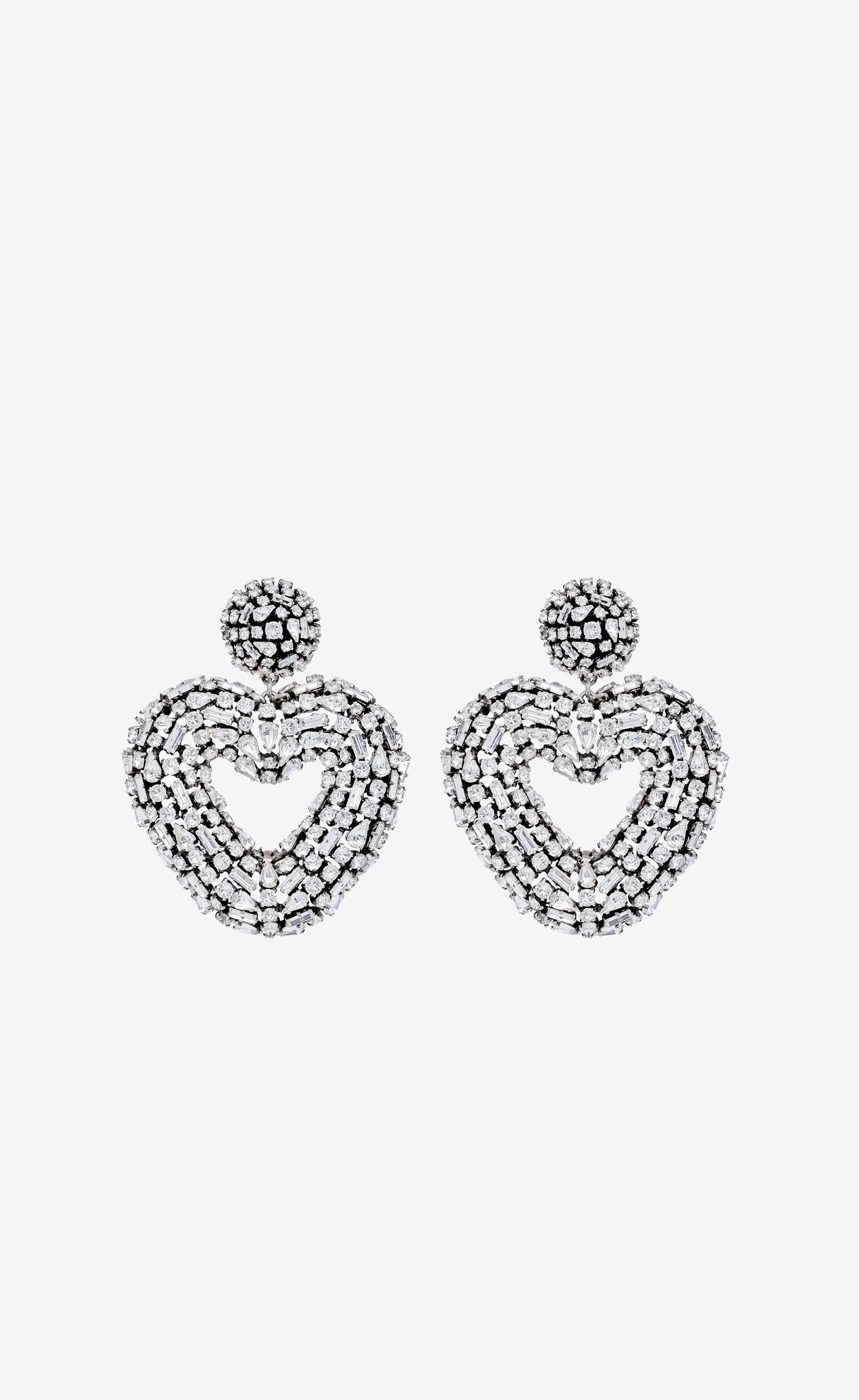 oversized clip-on rhinestone heart earrings in metal - 1