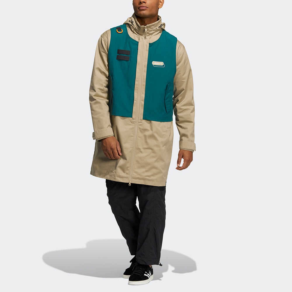 Men's adidas originals Mr Parka Detachable Contrasting Colors Vest Mid-Length Hooded logo Jacket Kha - 4