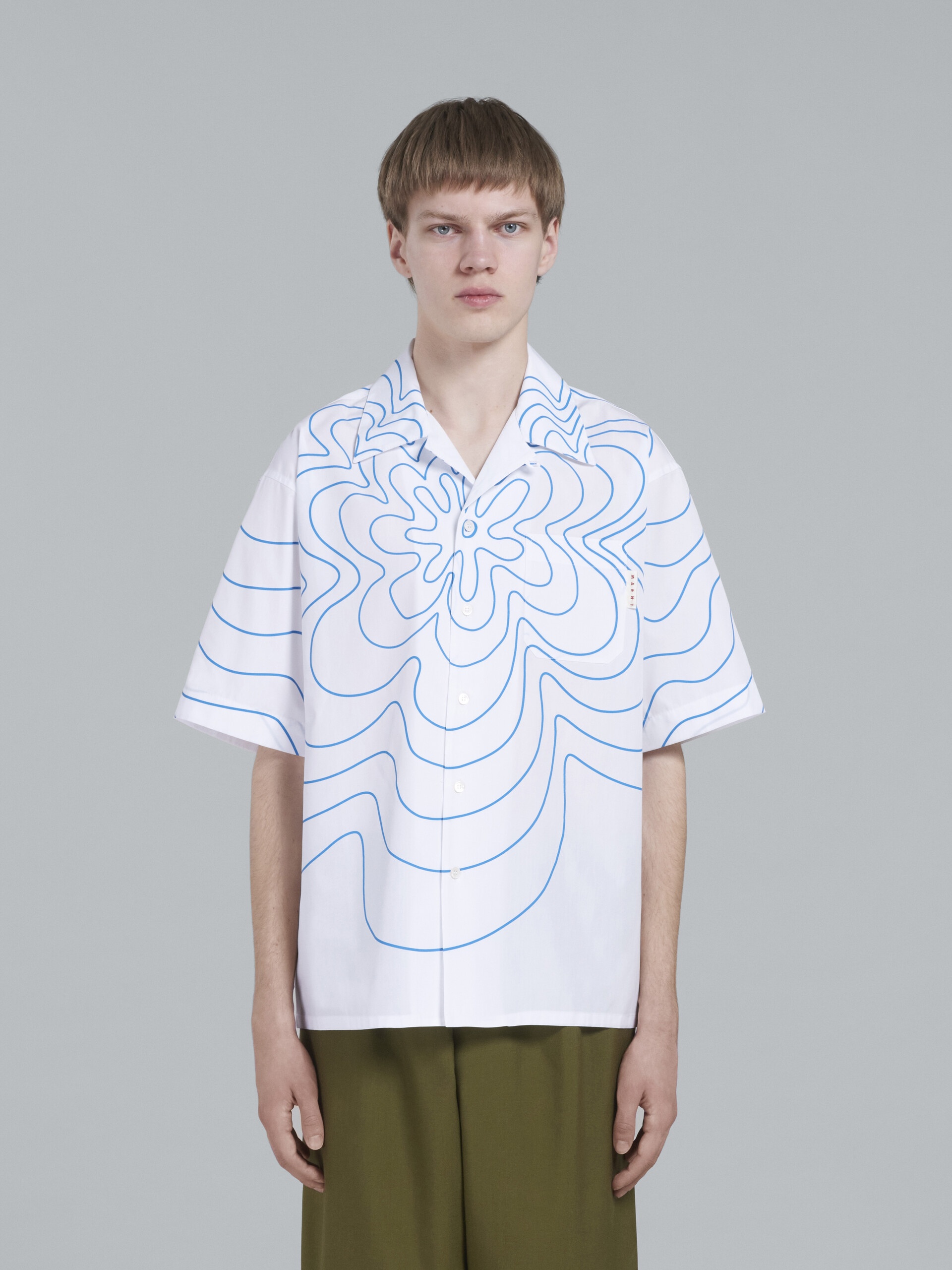 WHITE VIBRATING FLOWER POPLIN BOWLING SHIRT - 2