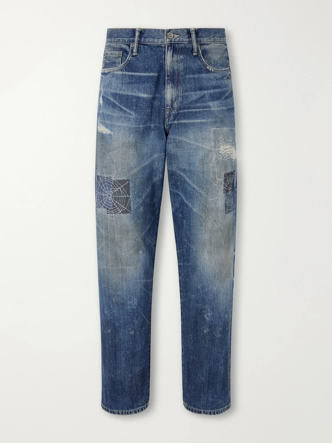 Savage Straight-Leg Distressed Embroidered Jeans - 1