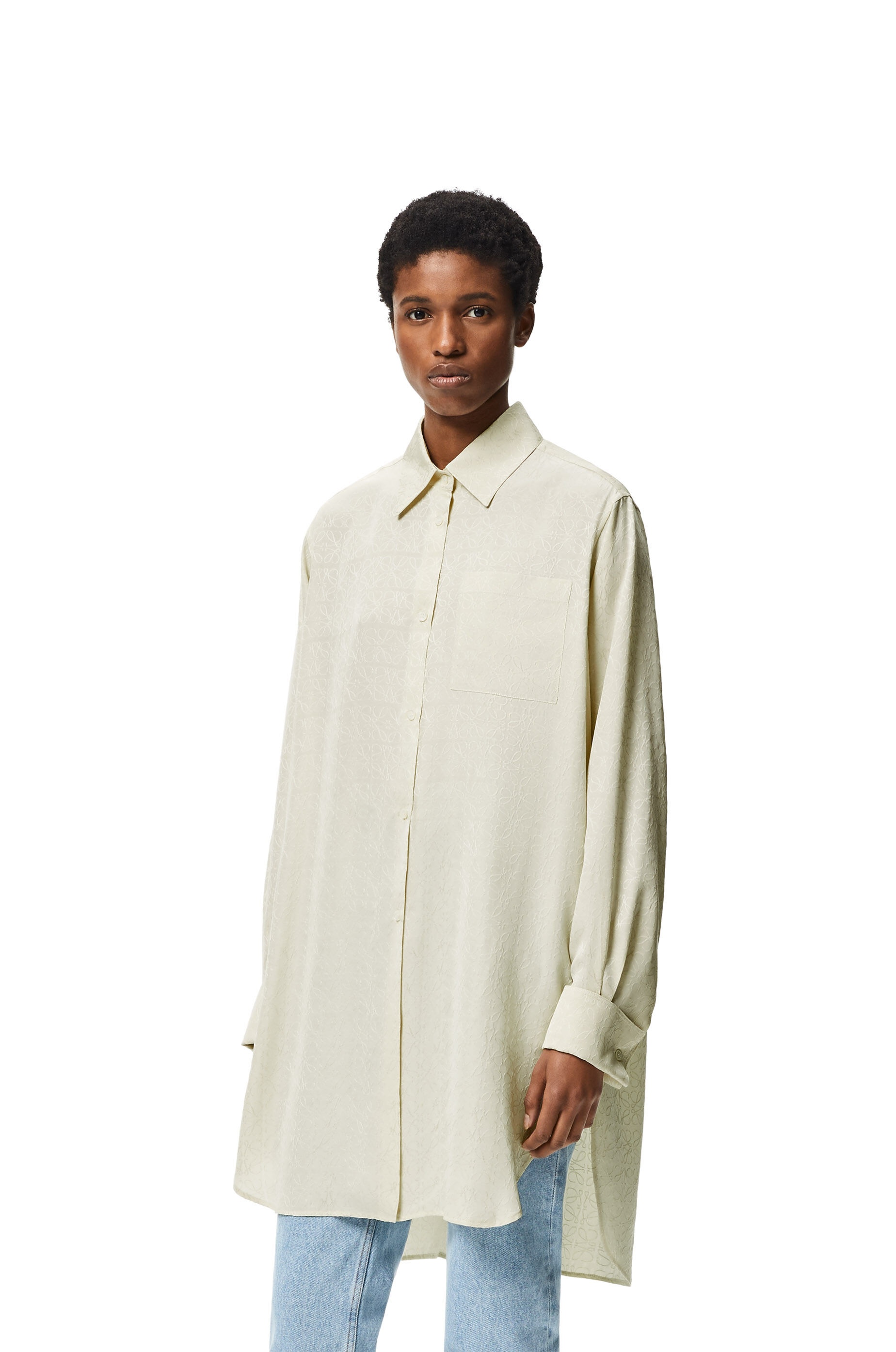 Anagram jacquard  long shirt in silk - 3