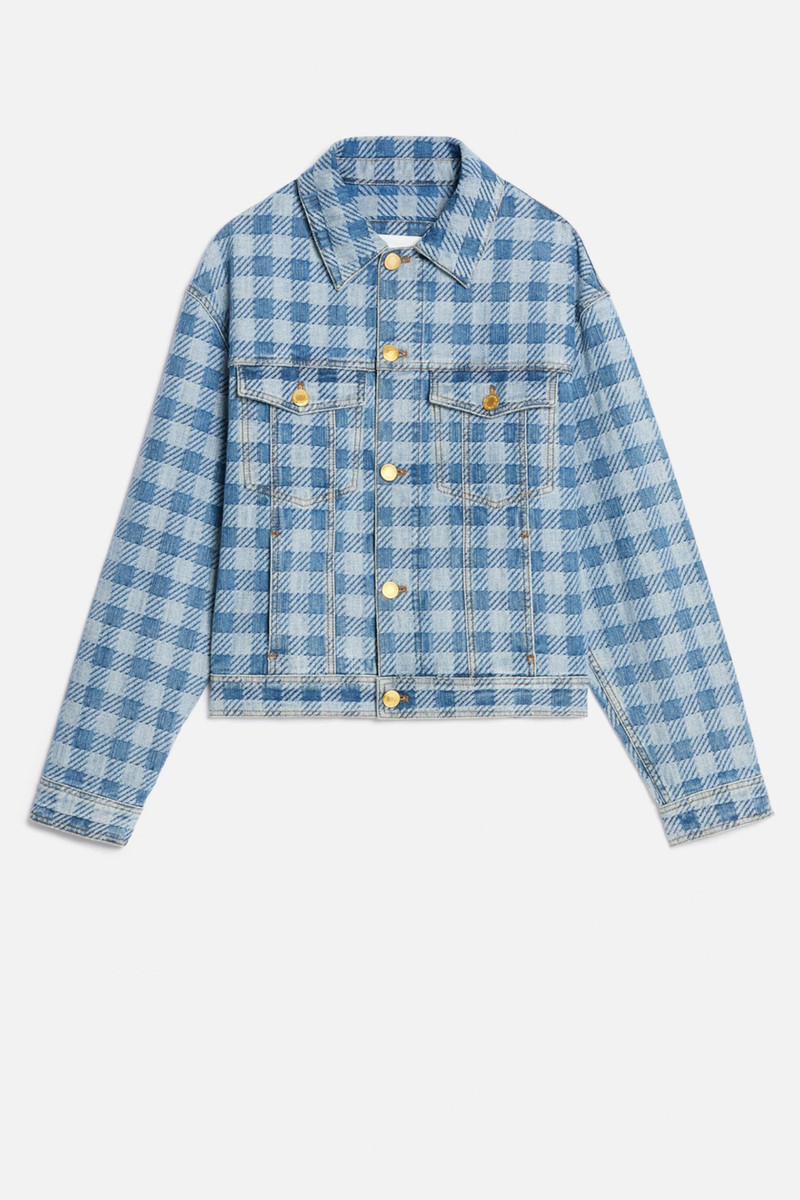 Gingham Boxy Fit Denim Jacket 1