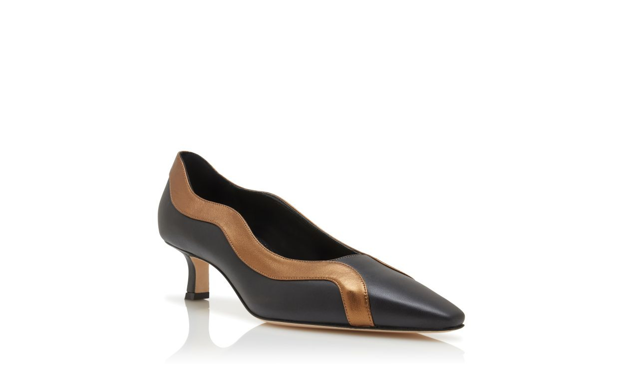 Black and Bronze Nappa Leather Pumps - 3