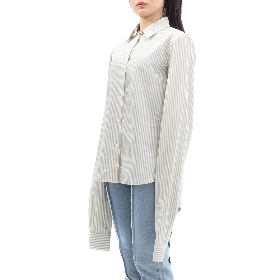 MM6 Ladies Ecru / Light Blue Striped Oversized Cotton Shirt - 2